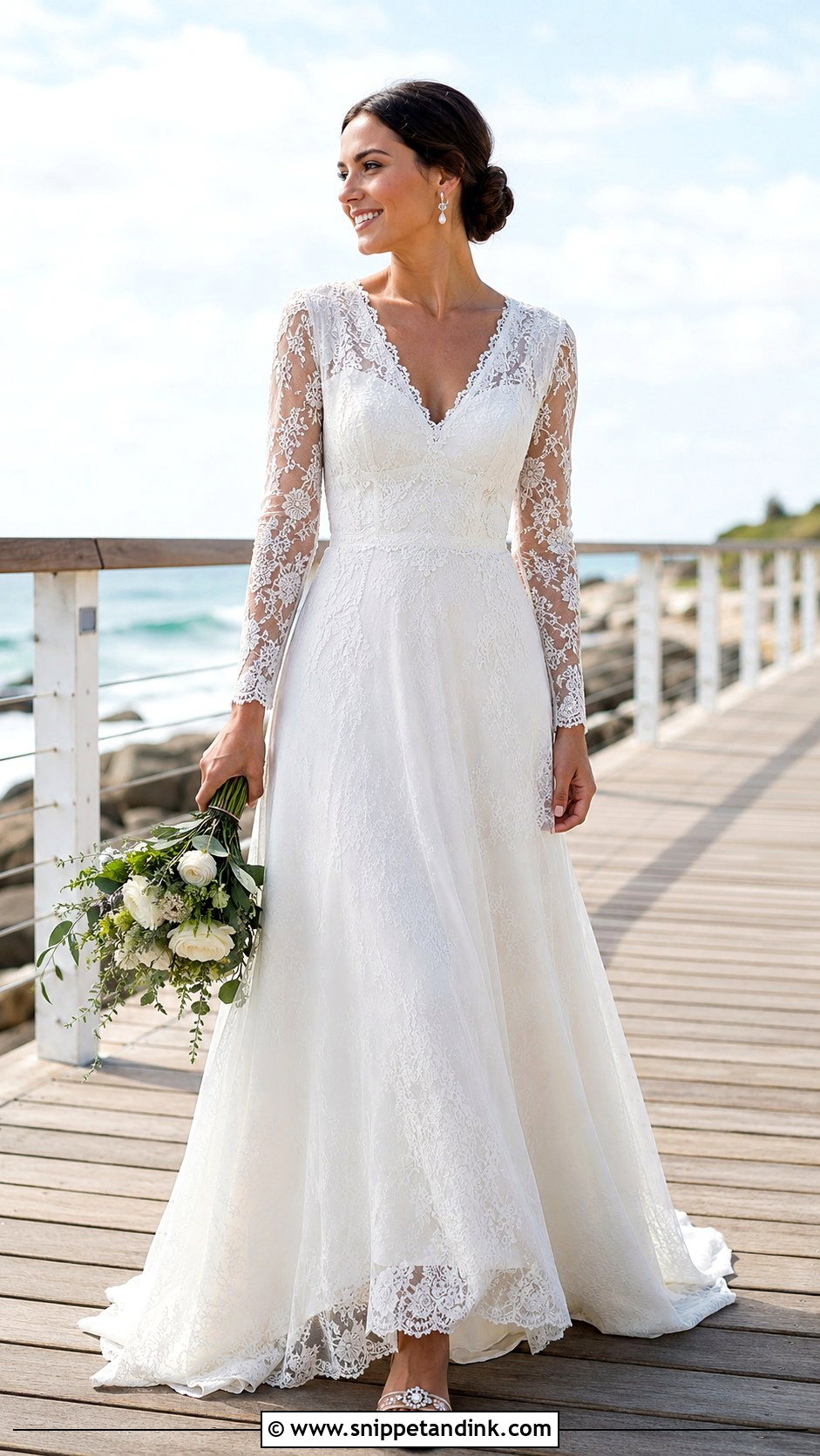 Long Sleeve Lace Beach Wedding Dress - Snippet and Ink - 20 Flowy Beach Wedding Dress Ideas