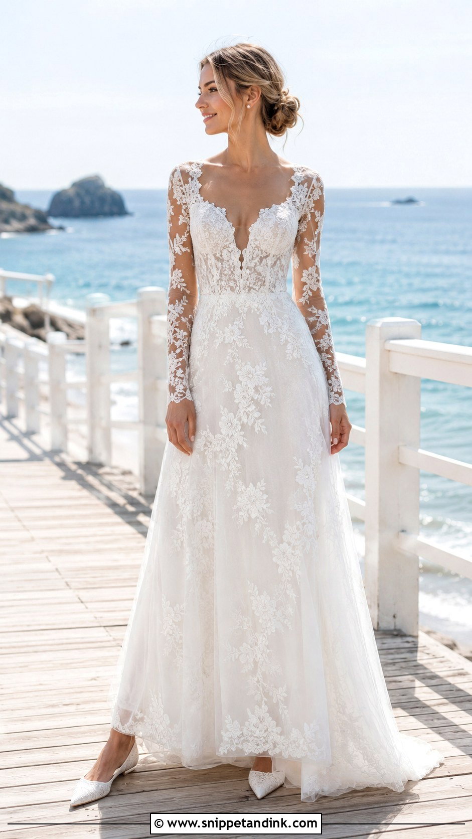 Long Sleeve Lace Beach Wedding Dress - Snippet and Ink - 20 Lace Beach Wedding Dress Ideas