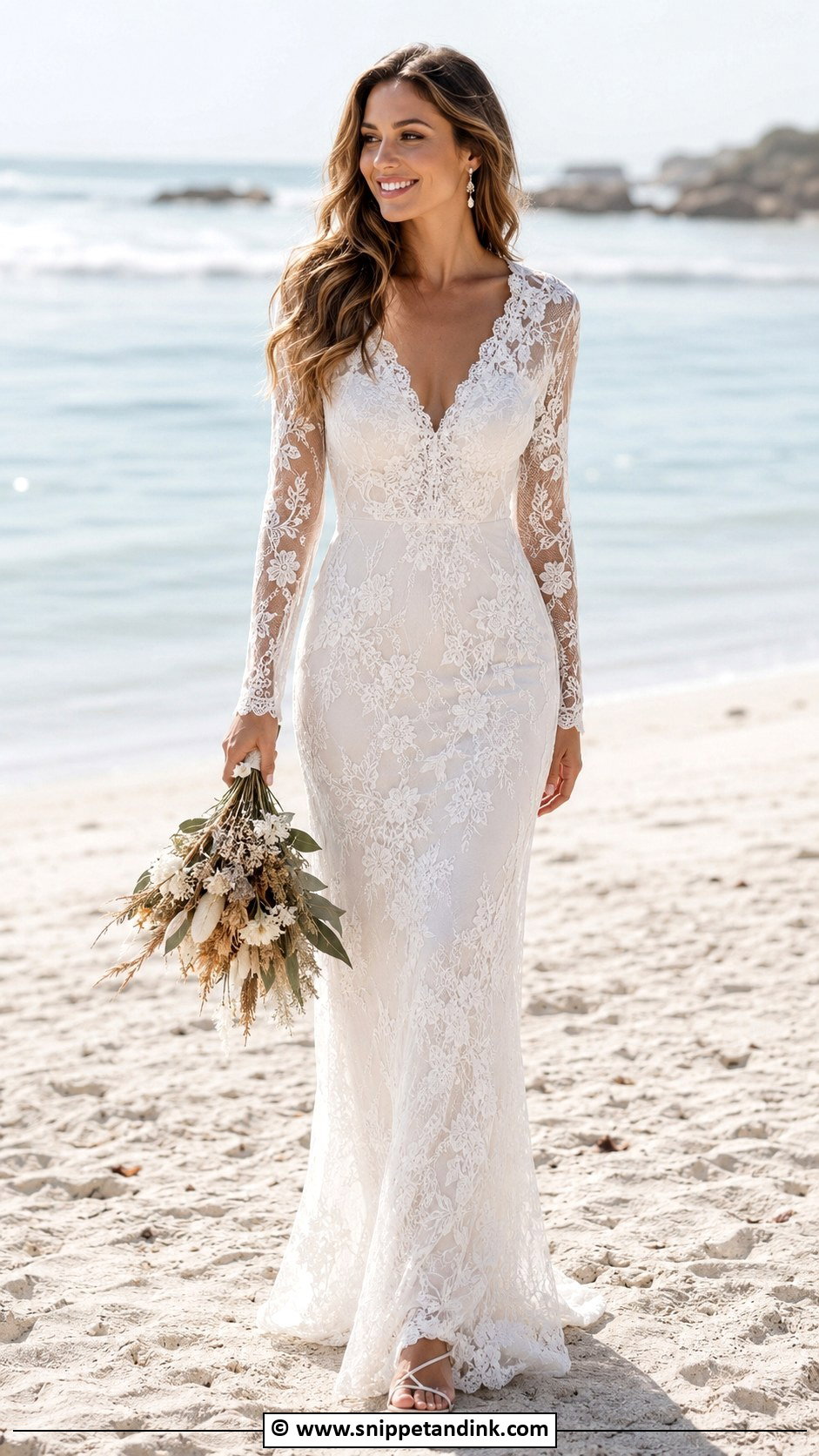Long Sleeve Lace Beach Wedding Dress - Snippet and Ink - 30 Long Sleeve Lace Wedding Dress Ideas
