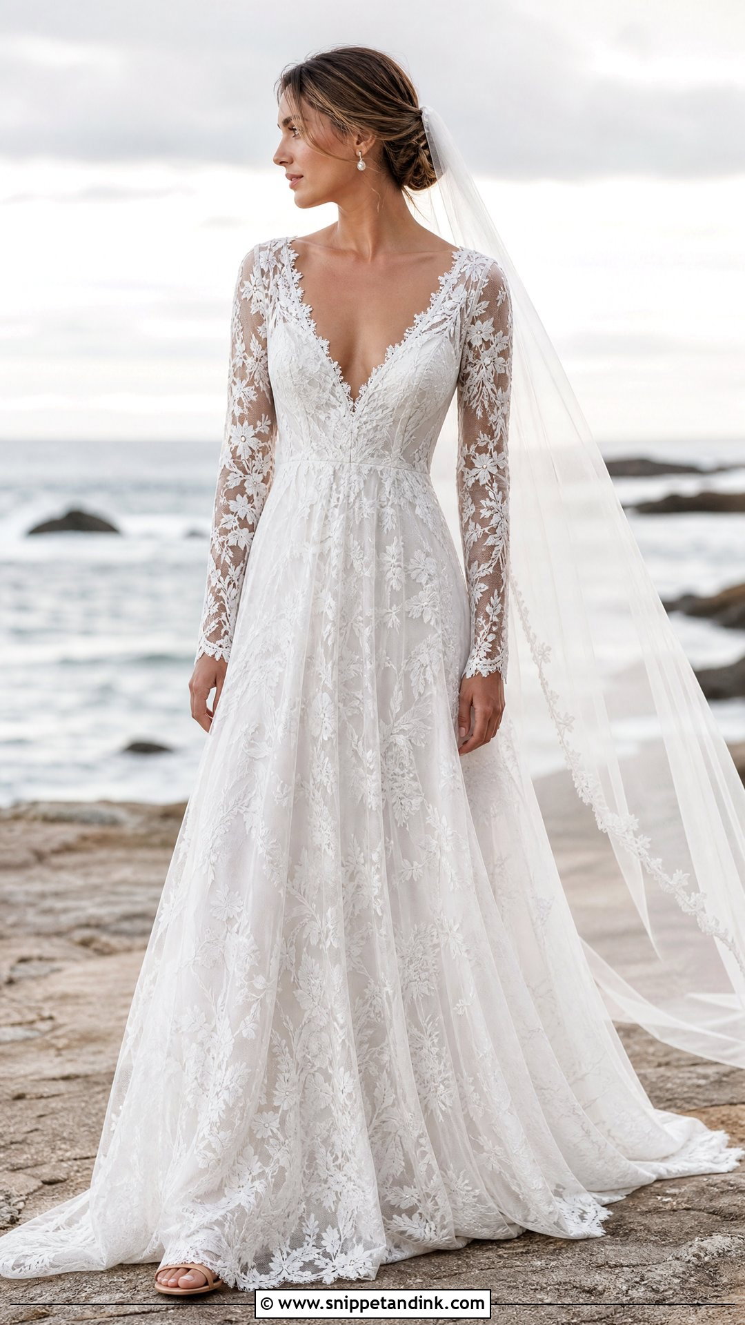 Long Sleeve Lace Beach Wedding Gown - Snippet and Ink - 25 Beach Wedding Gowns