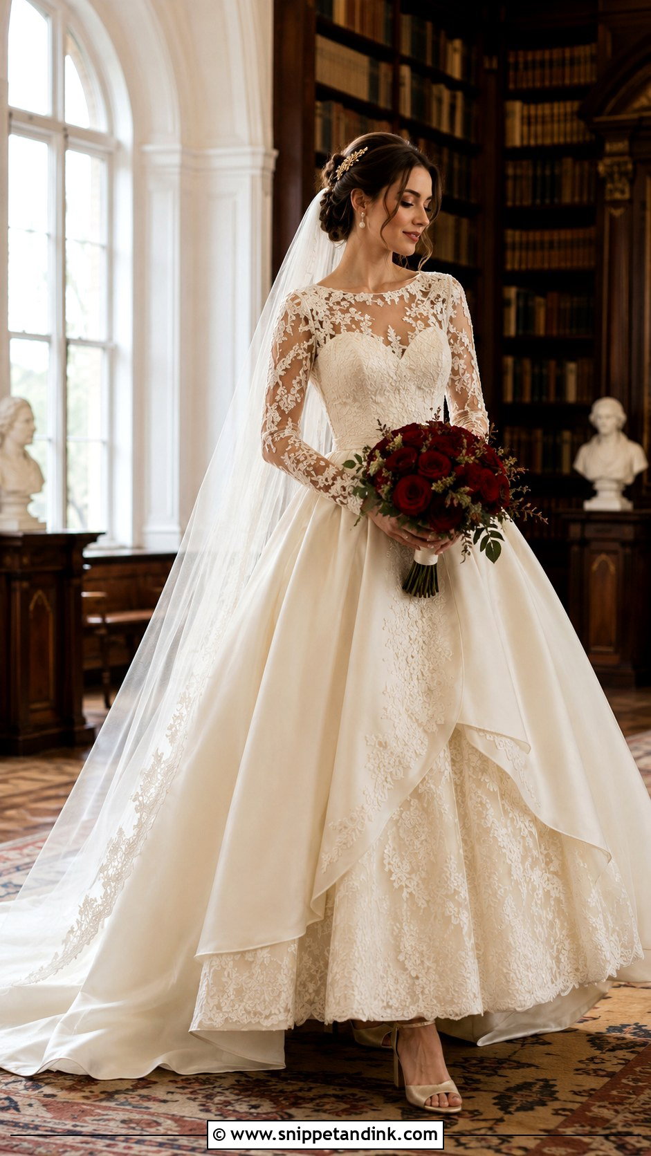 Long Sleeve Lace Belle Wedding Dress - Snippet and Ink - 20 Belle Beauty and the Beast Wedding Dress Ideas