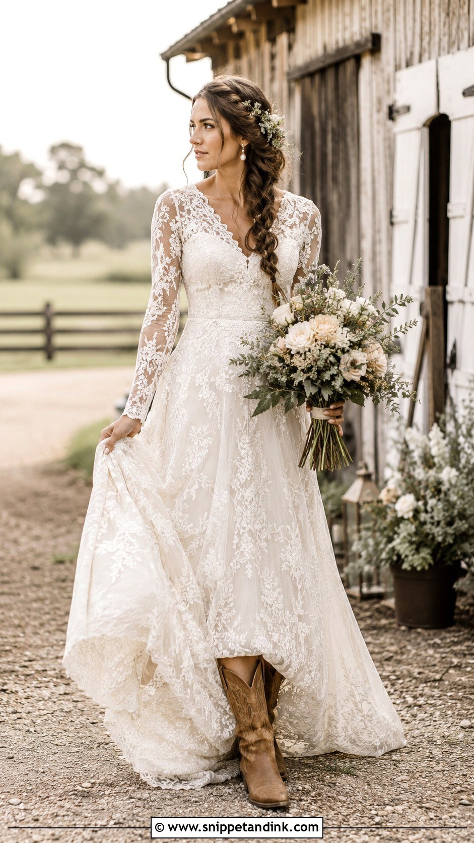 Long Sleeve Lace Boho Country Wedding Dress - Snippet and Ink - 20 Boho Country Wedding Dress Ideas