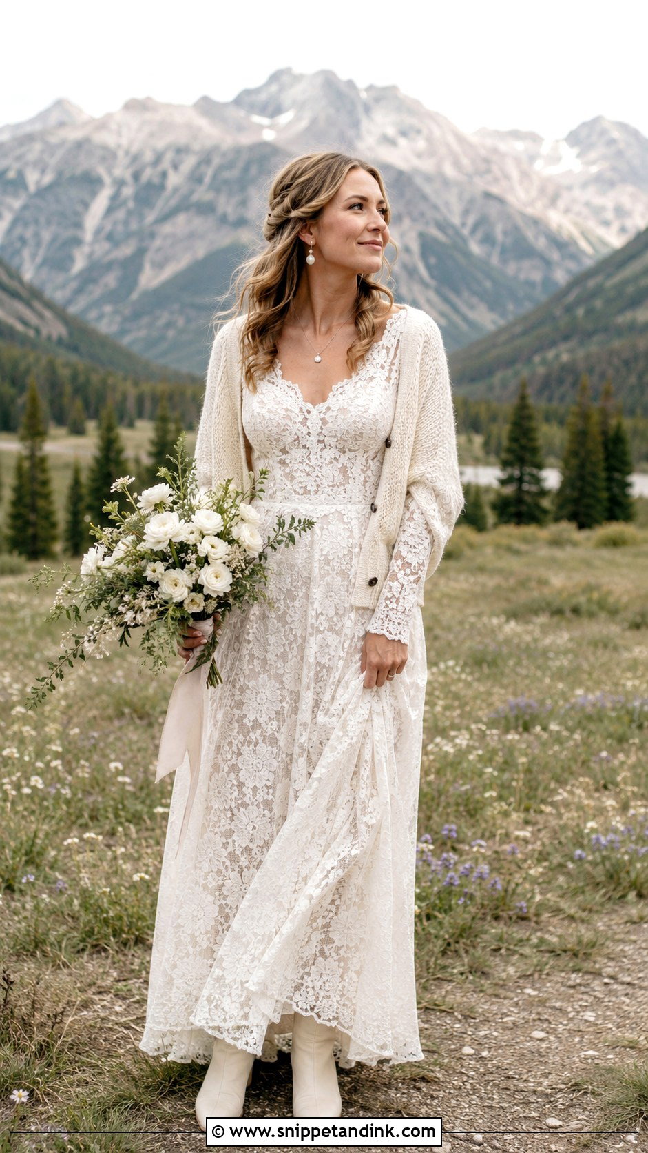 Long Sleeve Lace Boho Elopement Dress - Snippet and Ink - 20 Boho Elopement Dress Ideas