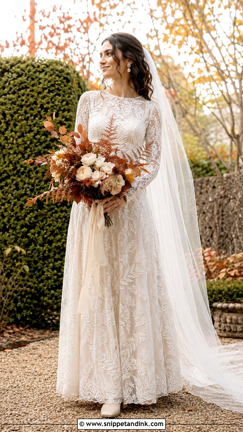 Long Sleeve Lace Boho Fall Wedding Dress - Snippet and Ink - 20 Boho Fall Wedding Dress Ideas