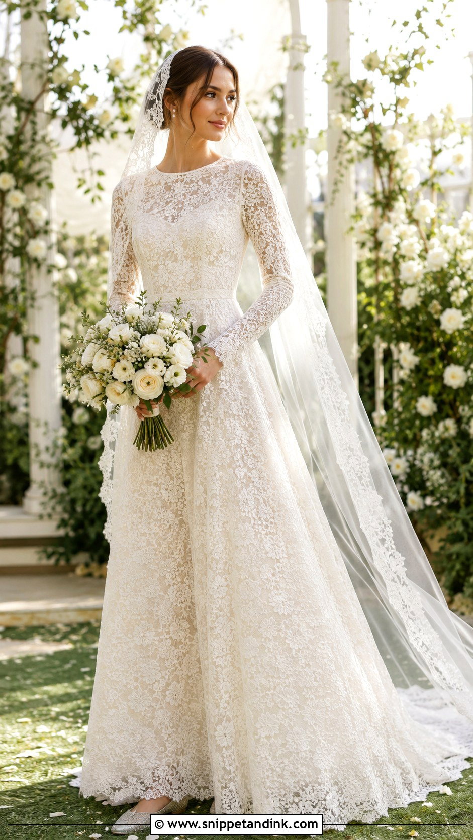Long Sleeve Lace Boho Modest Wedding Dress - Snippet and Ink - 20 Boho Modest Wedding Dress Ideas