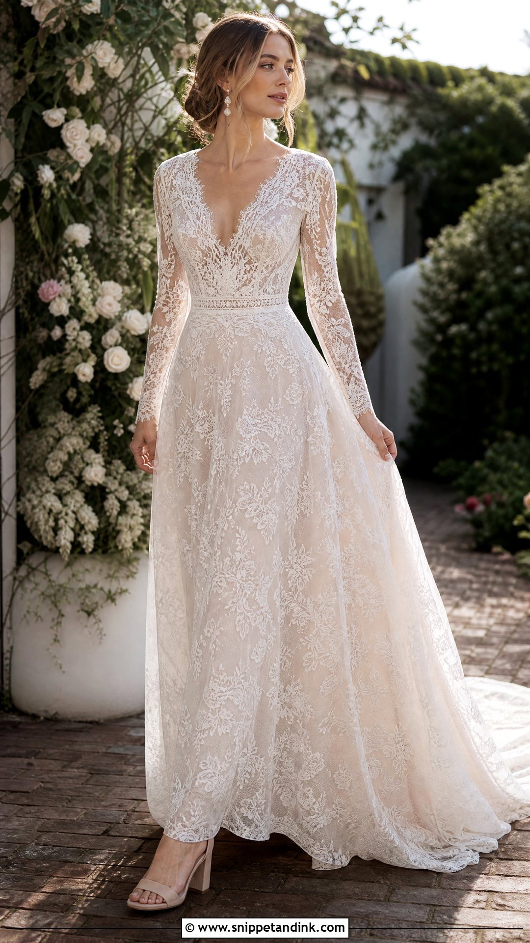 Long Sleeve Lace Boho Wedding Dress - Snippet and Ink - 25 Boho Whimsical Wedding Dress Ideas