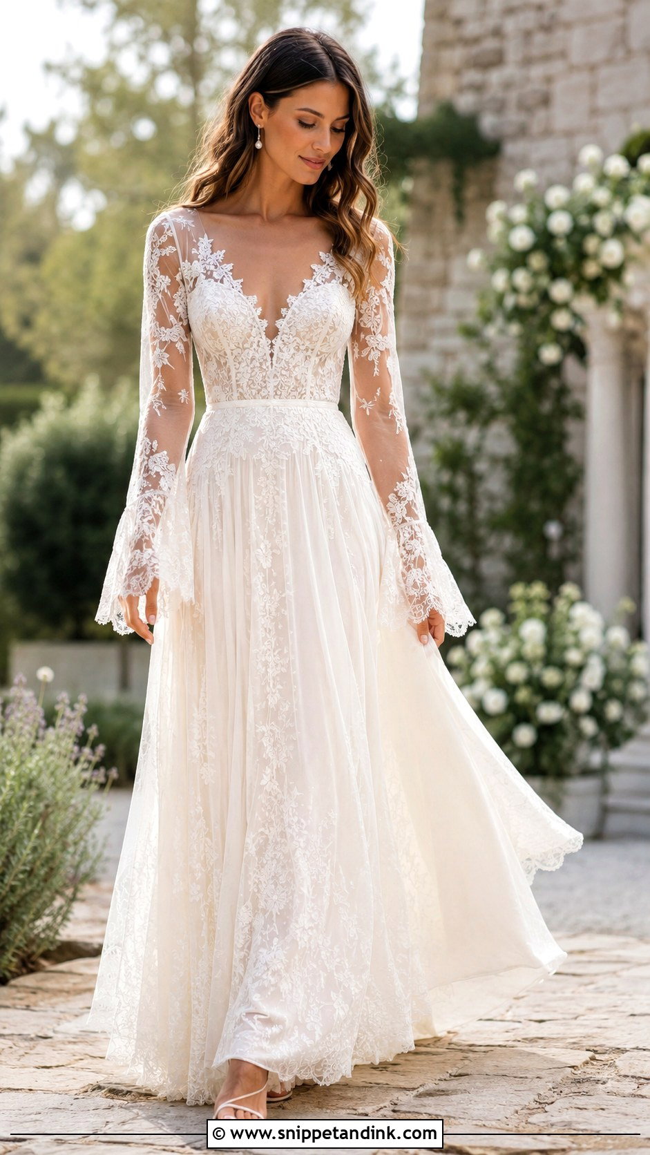 Long Sleeve Lace Boho Wedding Dress - Snippet and Ink - 25 Boho Romantic Wedding Dress Ideas