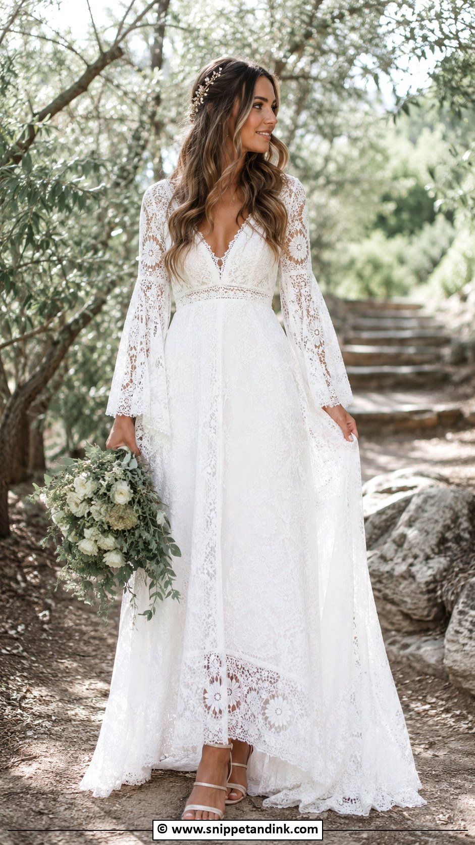 Long Sleeve Lace Boho Wedding Dress - Snippet and Ink - 30 Long Sleeve Lace Wedding Dress Ideas