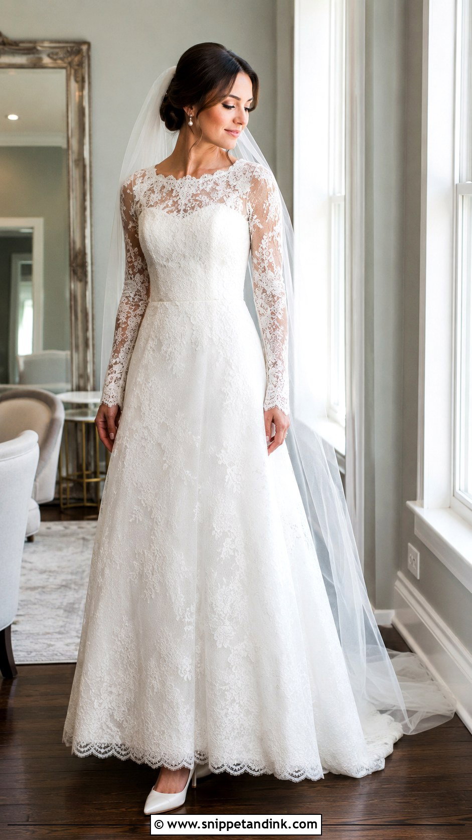 Long Sleeve Lace Bridal Dress - Snippet and Ink - 20 Classic Bridal Dress Ideas