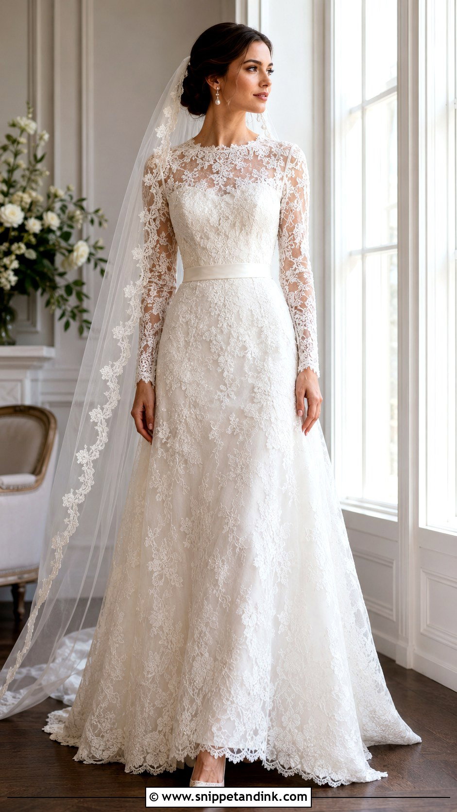 Long Sleeve Lace Bridal Gown - Snippet and Ink - 20 Bridal Fits Ideas