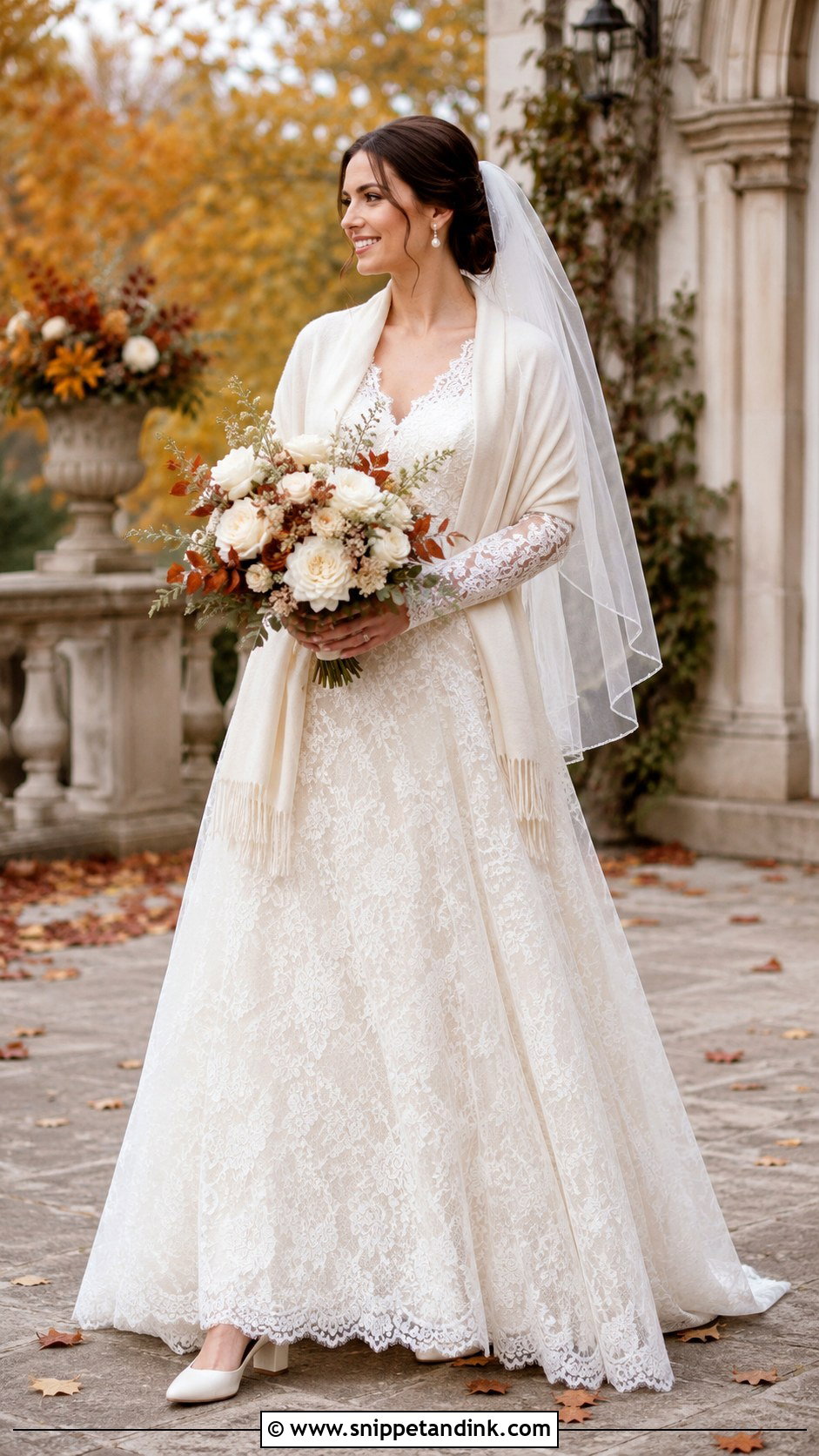 Long Sleeve Lace Bridal Gown - Snippet and Ink - 20 Fall Bridal Outfits