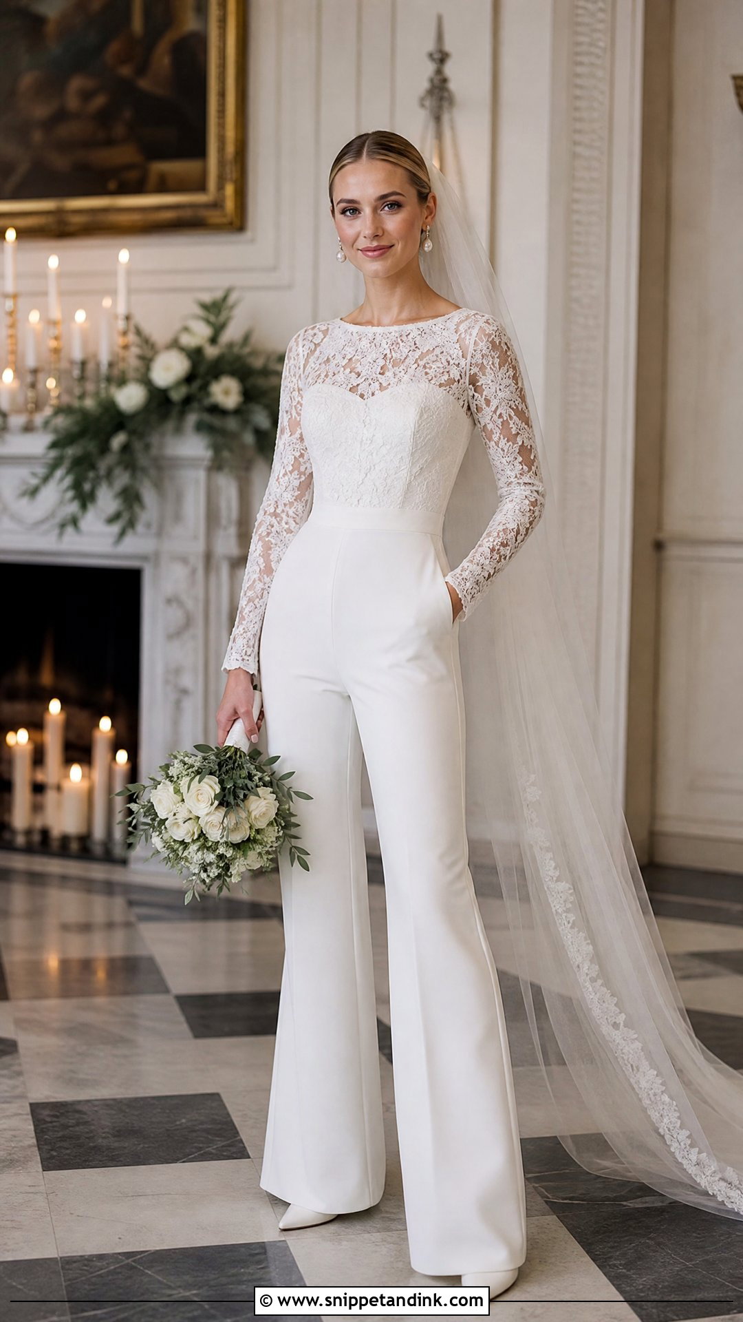 Long Sleeve Lace Bridal Jumpsuit - Snippet and Ink - 20 Wedding Dress with Pants Ideas