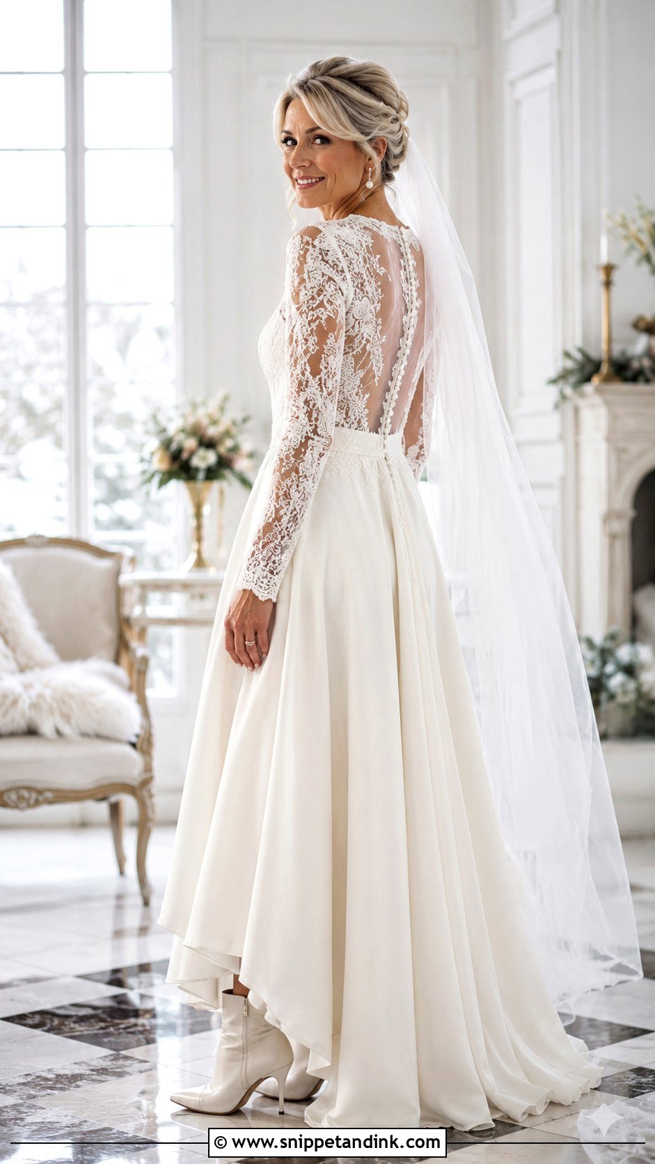 Long Sleeve Lace Bridal Outfit - Snippet and Ink - 20 Bride Attire Ideas