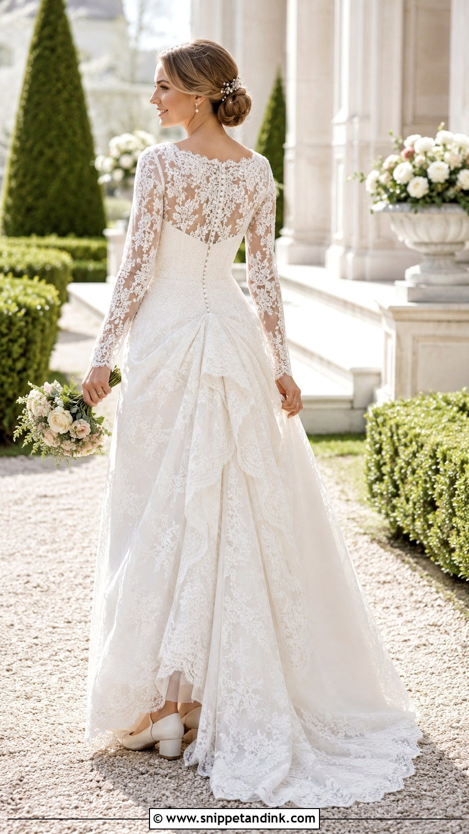 Long Sleeve Lace Bustled Wedding Dress - Snippet and Ink - 20 Bustled Wedding Dress Ideas