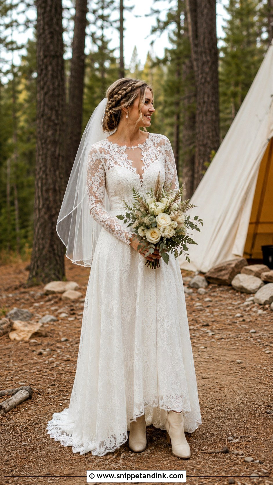 Long Sleeve Lace Camp Wedding Dress - Snippet and Ink - 20 Camp Wedding Dress Ideas
