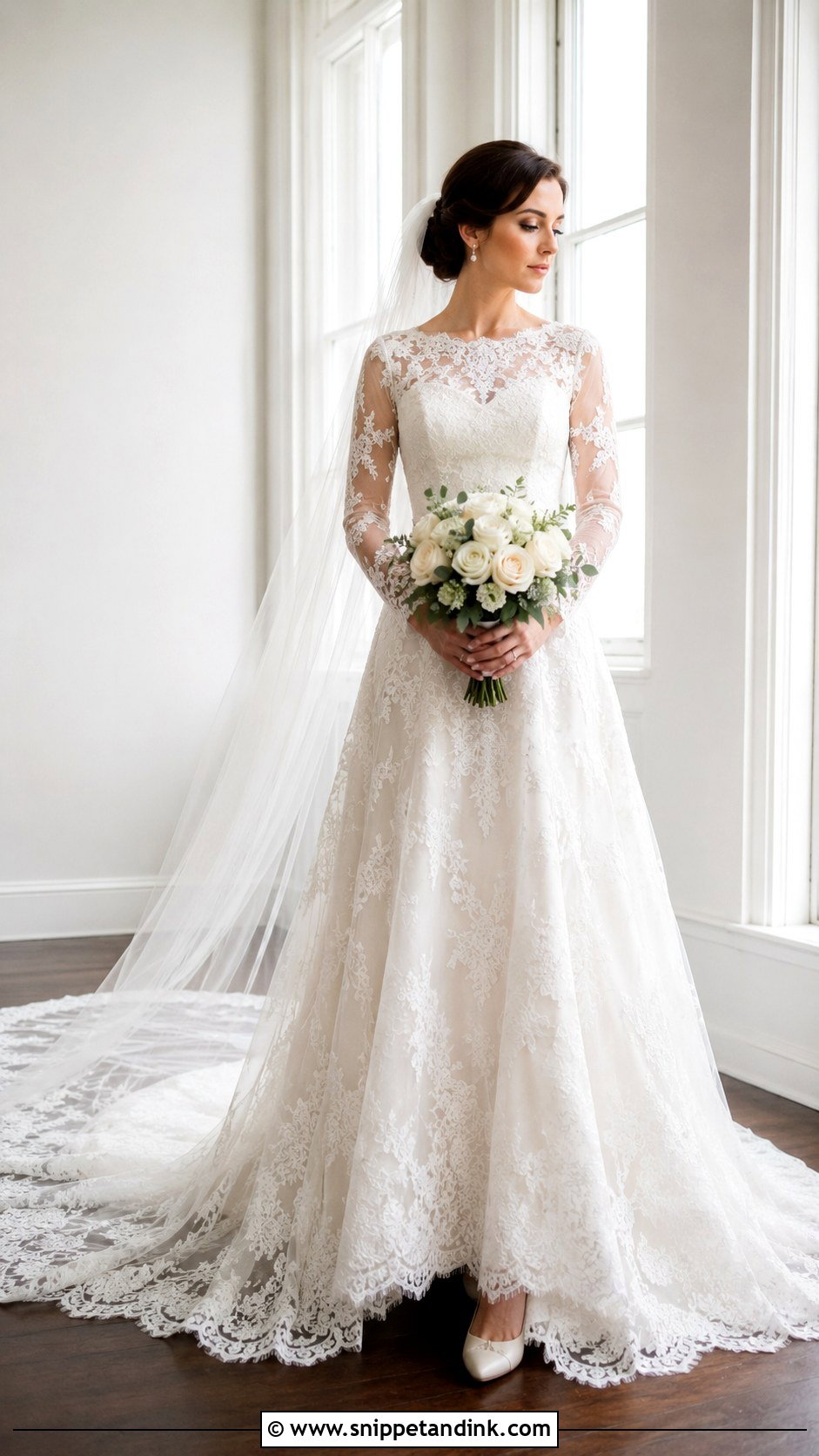 Long Sleeve Lace Cathedral Train Dress - Snippet and Ink - 20 Bridal Train Dresses