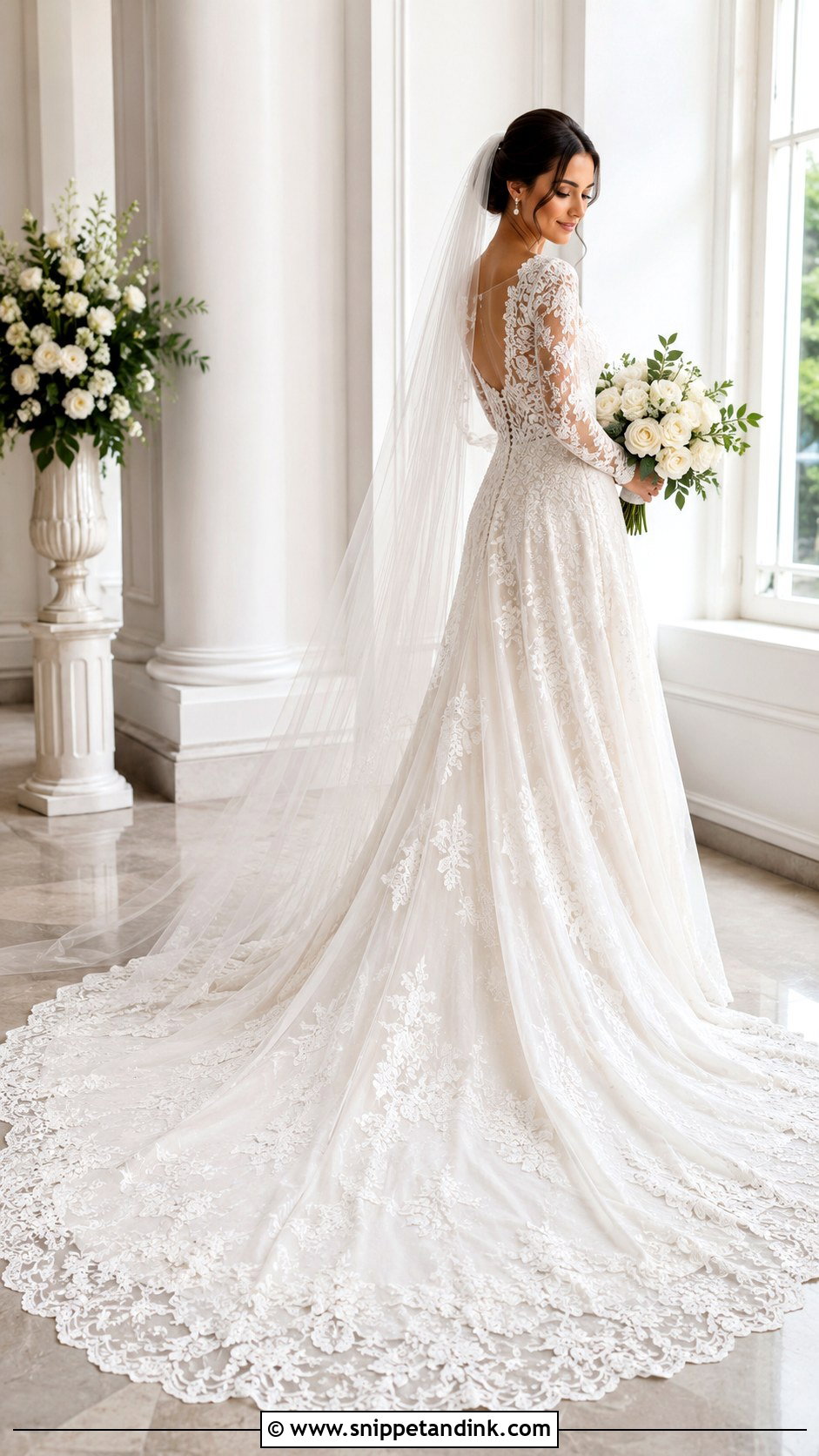 Long Sleeve Lace Cathedral Train Wedding Dress - Snippet and Ink - 20 Cathedral Train Wedding Dress Ideas