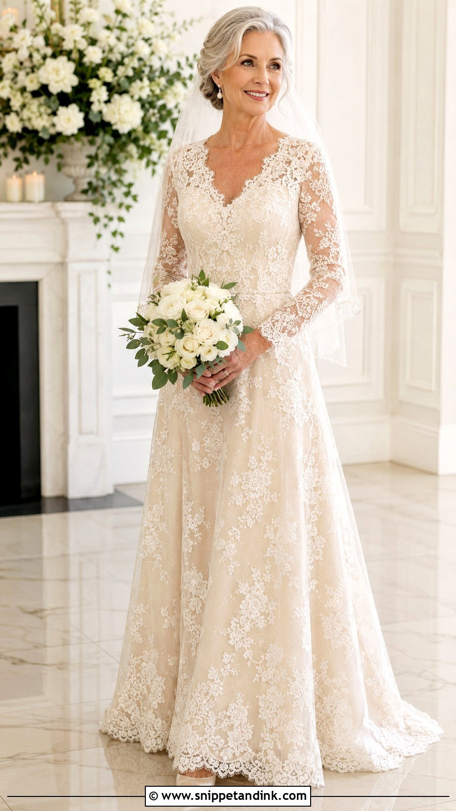 Long Sleeve Lace Champagne Wedding Dress - Snippet and Ink - 20 Champagne Wedding Dress Older Bride Ideas