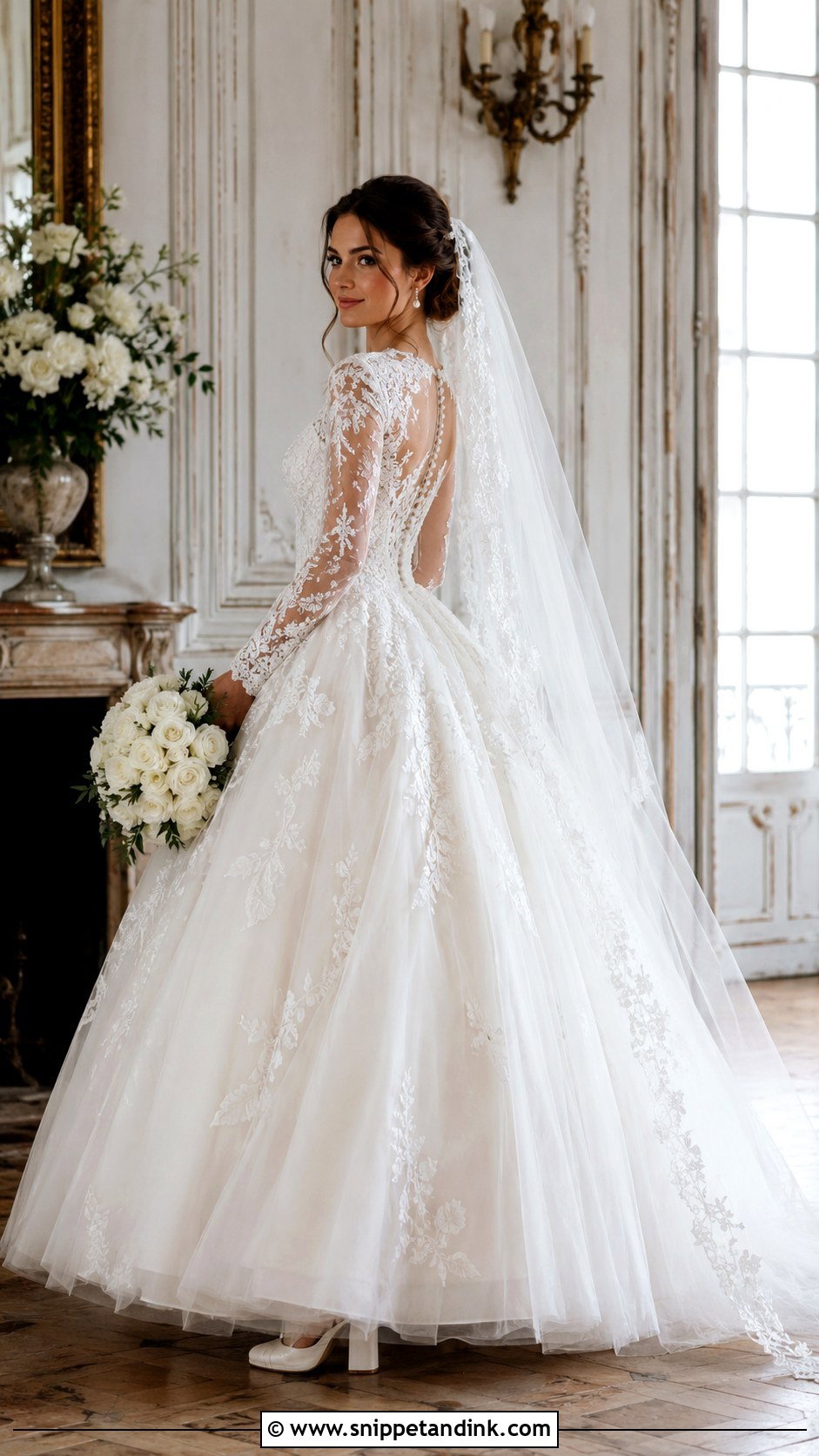 Long Sleeve Lace Cinderella Gown - Snippet and Ink - 20 Cinderella Gown Wedding Ideas