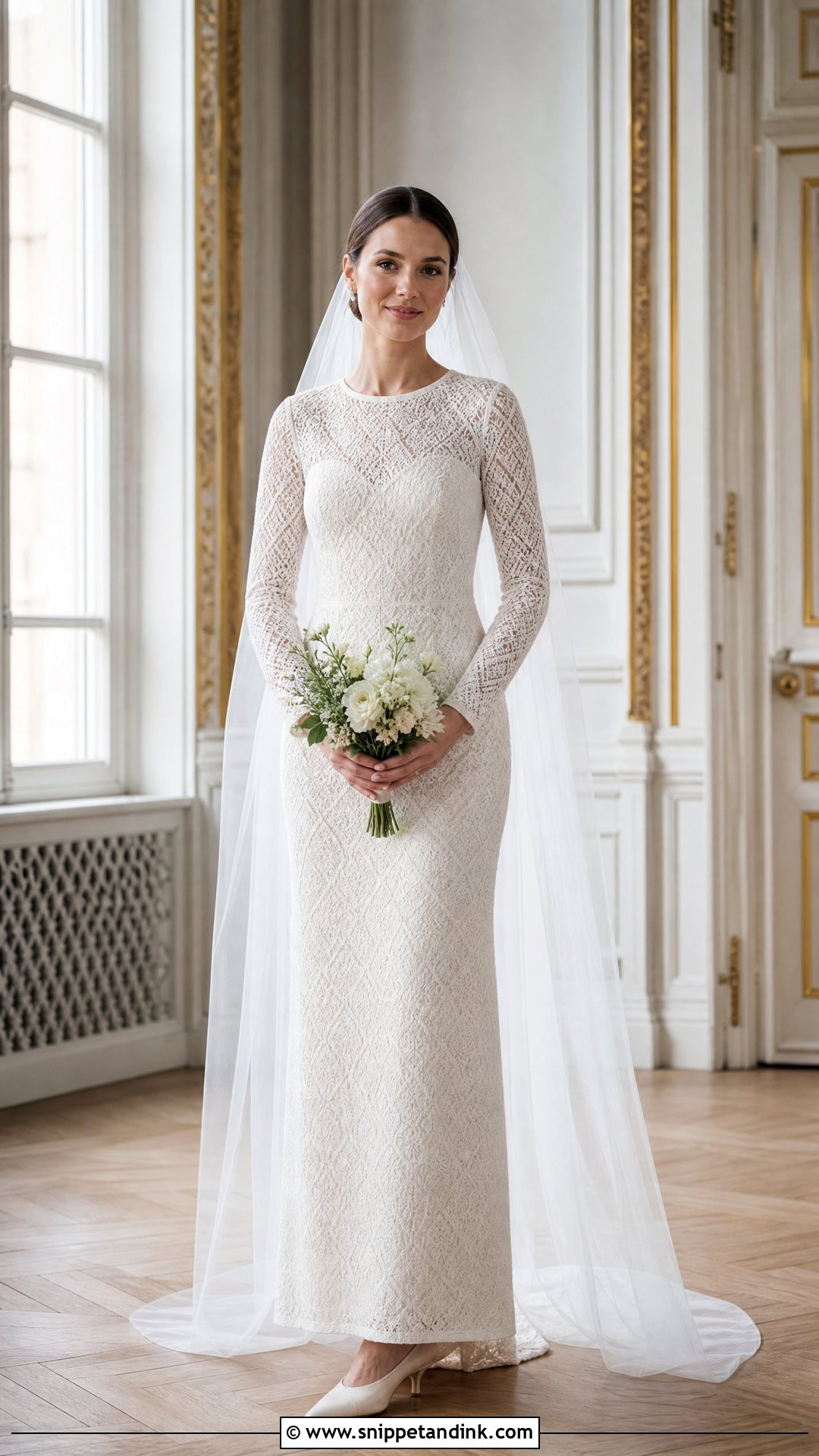 Long Sleeve Lace Column Wedding Dress - Snippet and Ink - 20 Scandinavian Wedding Dress Ideas