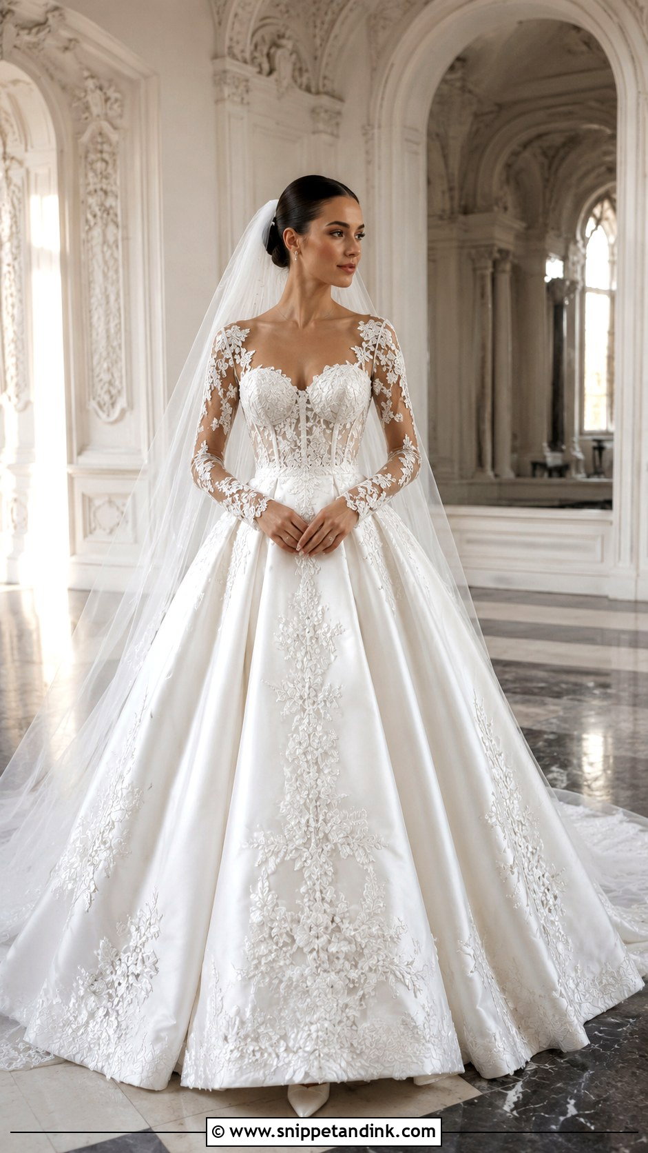 Long Sleeve Lace Corset Ball Gown Wedding Dress - Snippet and Ink - 20 Corset Ball Gown Wedding Dress Ideas