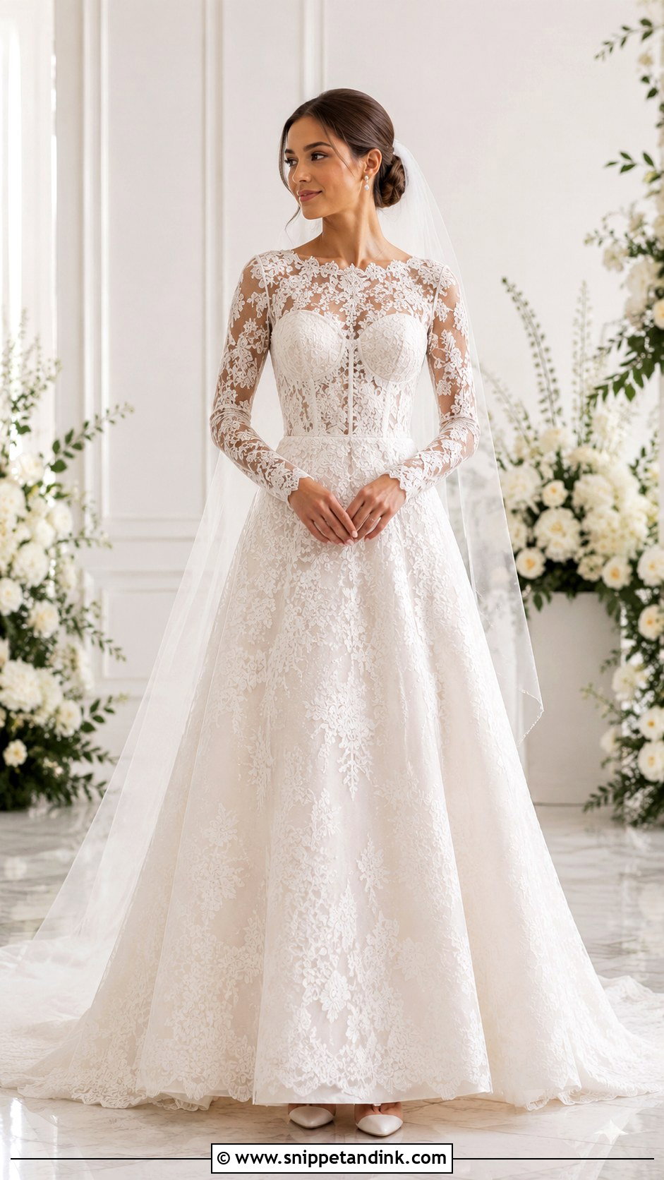 Long Sleeve Lace Corset Bridal Gown - Snippet and Ink - 20 Corset Bridal Gown Ideas