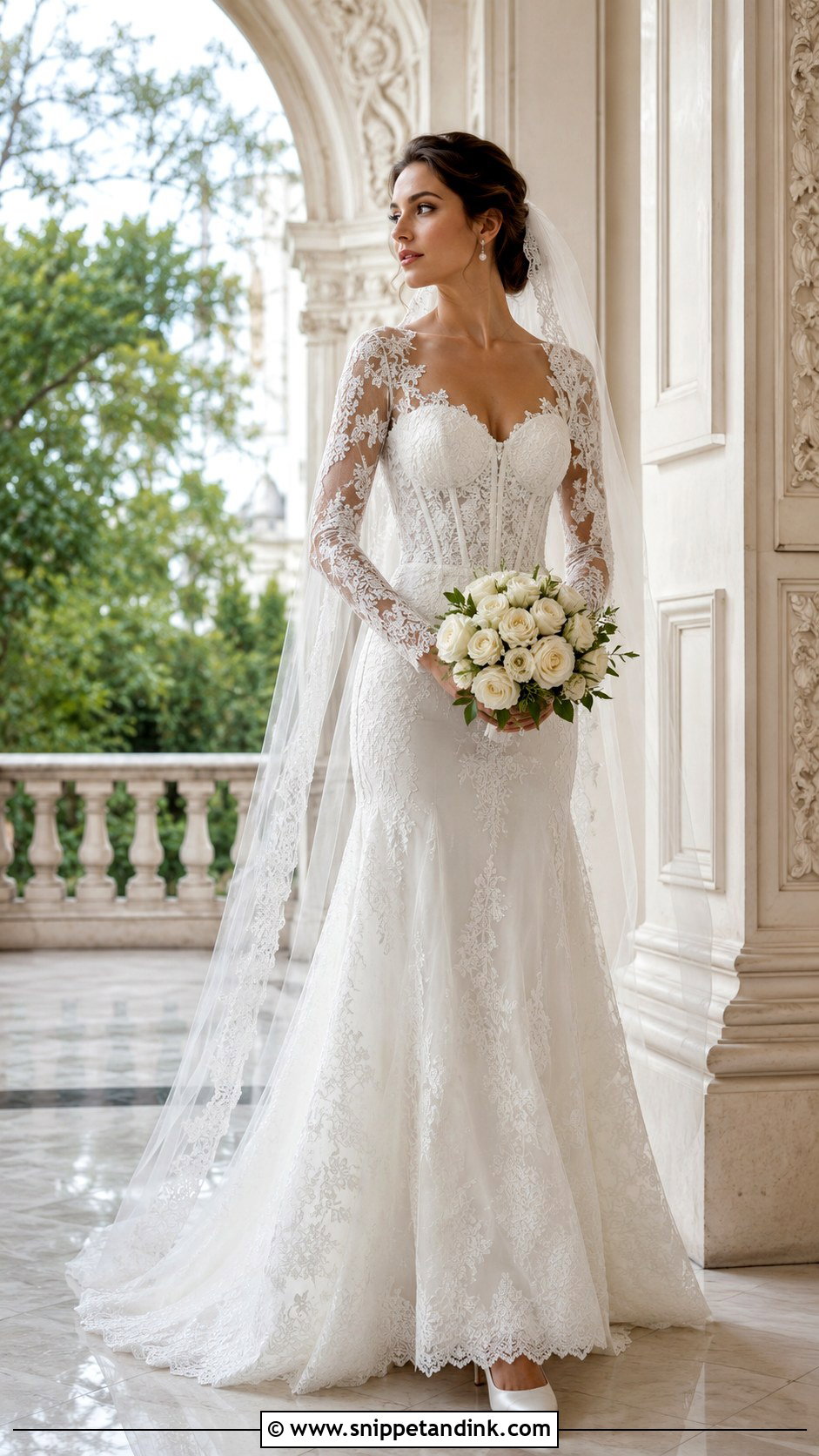Long Sleeve Lace Corset Wedding Dress - Snippet and Ink - 20 Corset Bride Dress Ideas