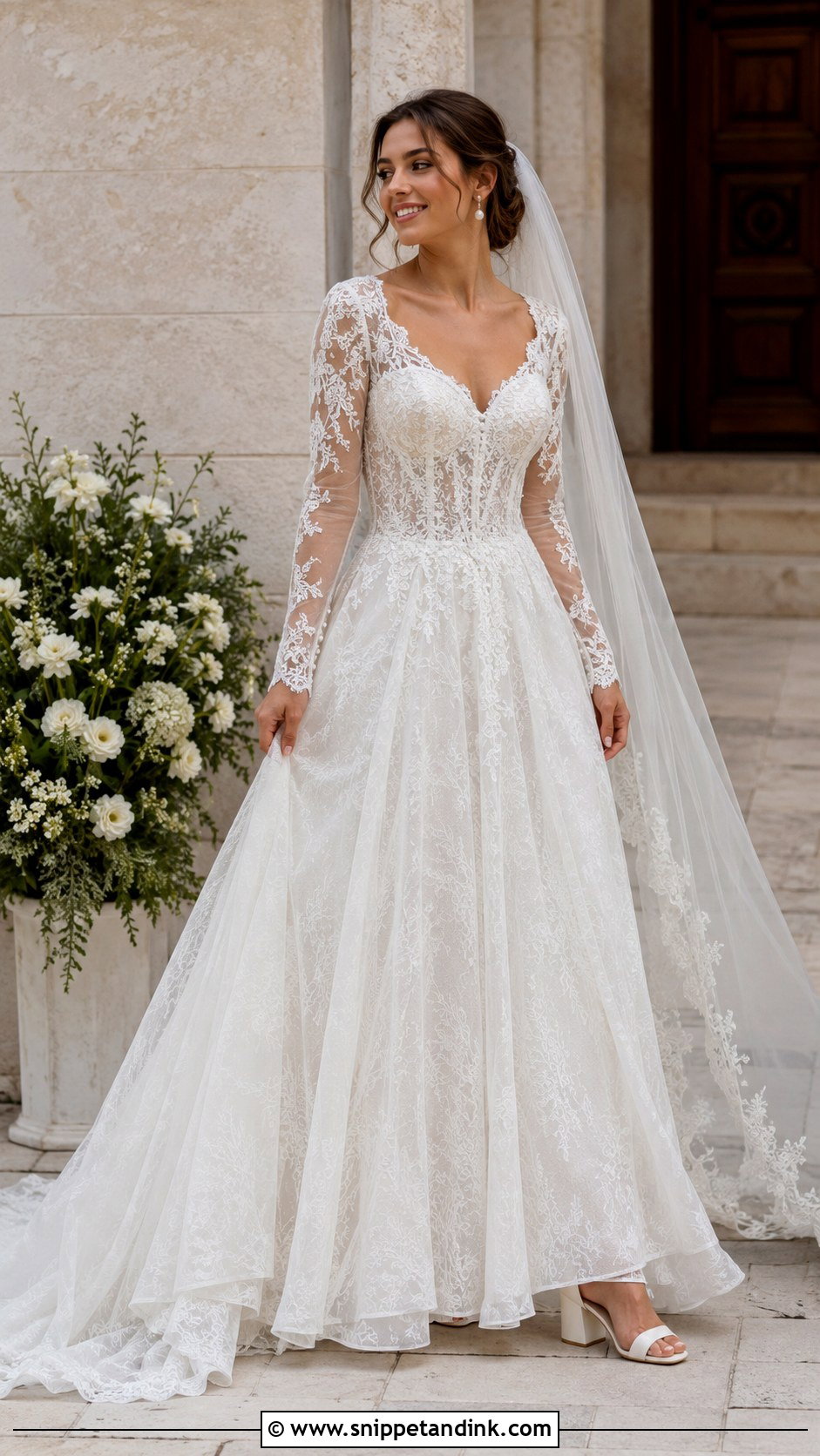 Long Sleeve Lace Corset Wedding Dress - Snippet and Ink - 20 Lace Corset Wedding Dresses