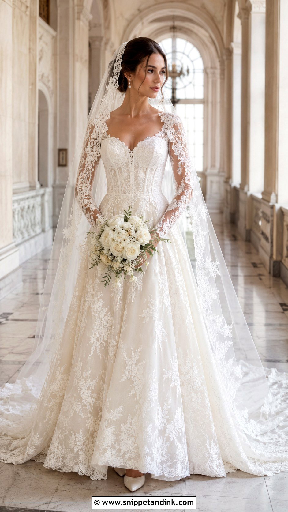 Long Sleeve Lace Corseted Wedding Dress - Snippet and Ink - 20 Corseted Wedding Dress Ideas