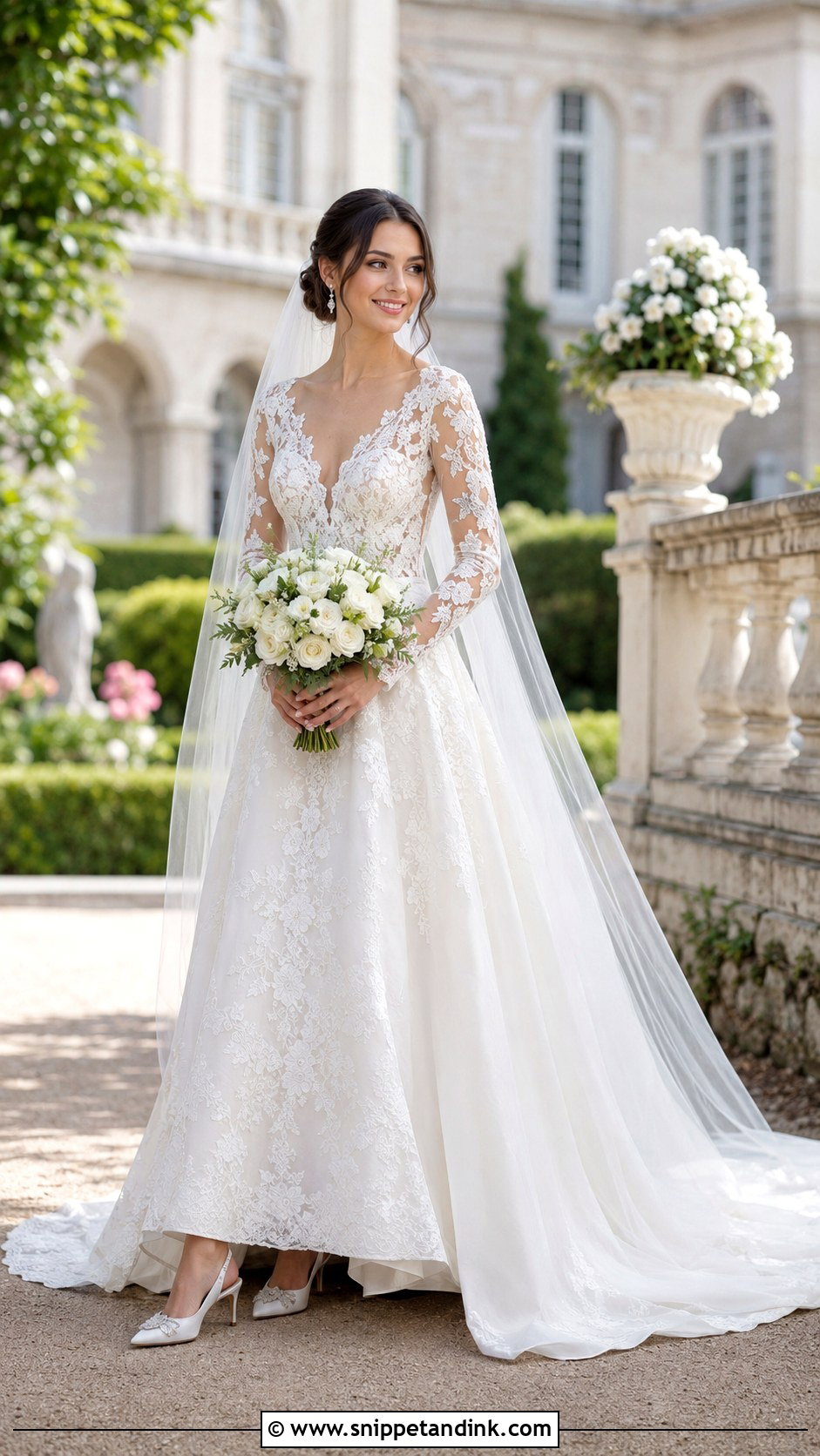 Long Sleeve Lace Court Train Wedding Dress - Snippet and Ink - 20 Court Train Wedding Dress Ideas