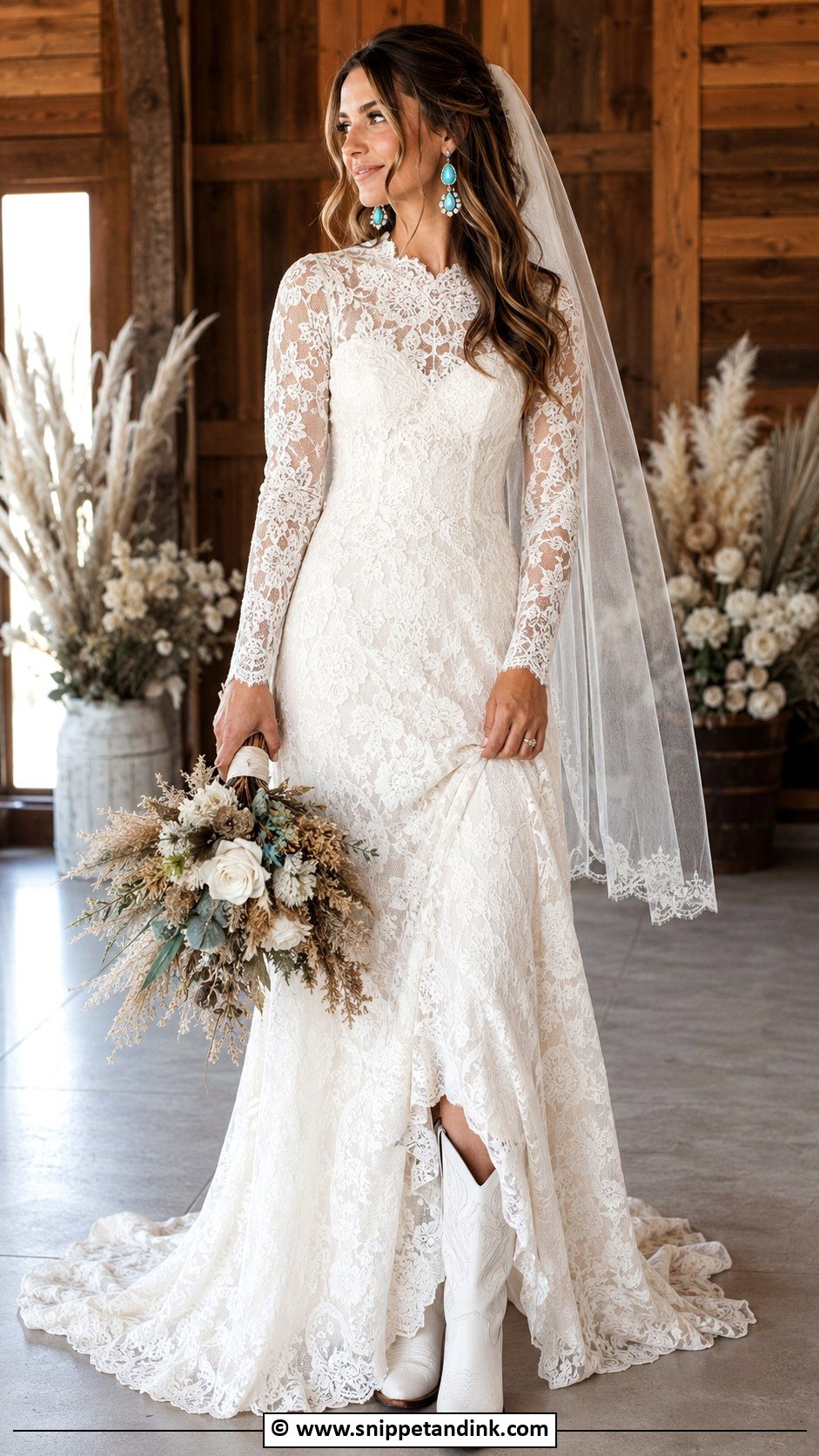 Long Sleeve Lace Cowgirl Wedding Dress - Snippet and Ink - 30 Cowgirl Wedding Dress Ideas