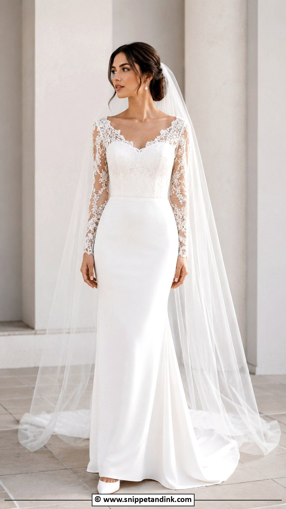 Long Sleeve Lace Crepe Wedding Dress - Snippet and Ink - 30 Long Sleeve Lace Wedding Dress Ideas