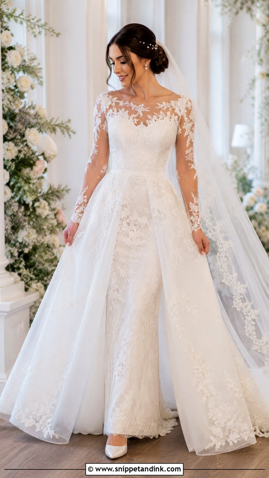 Long Sleeve Lace Detachable Skirt Wedding Dress - Snippet and Ink - 20 Detachable Skirt Wedding Dresses