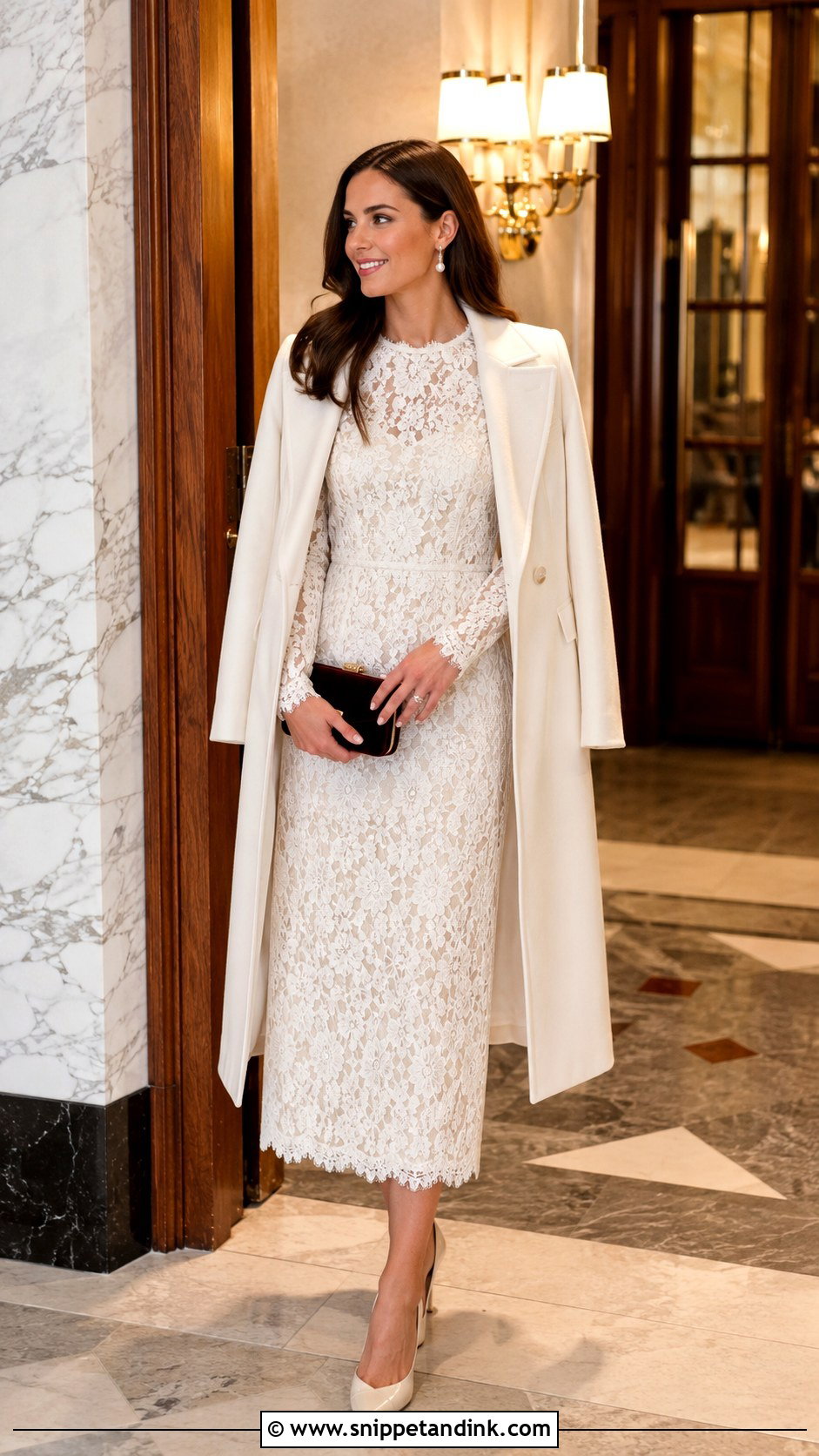 Long Sleeve Lace Dress Bridal Rehearsal Dinner Outfit - Snippet and Ink - 20 Bridal Outfits Rehearsal Dinners