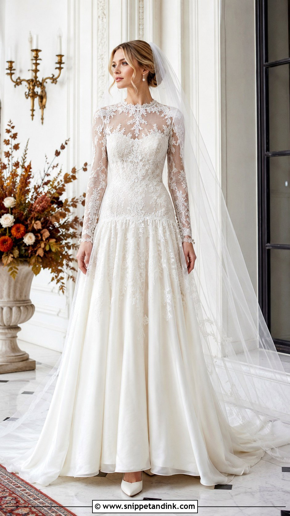 Long Sleeve Lace Drop Waist Princess Wedding Dress - Snippet and Ink - 20 Drop Waist Princess Wedding Dress Ideas