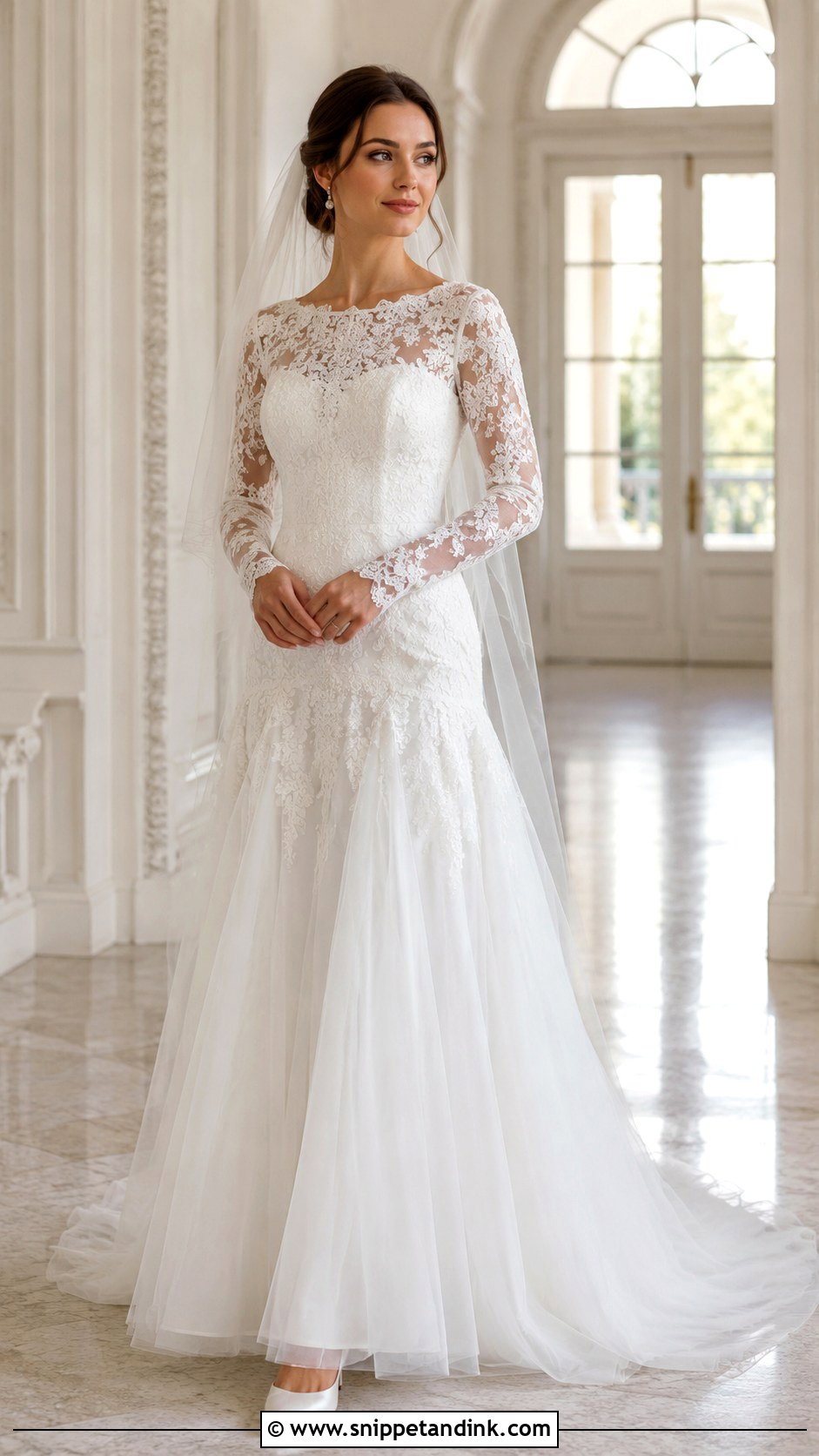 Long Sleeve Lace Drop Waist Wedding Dress - Snippet and Ink - 20 Drop Waste Wedding Dress Ideas