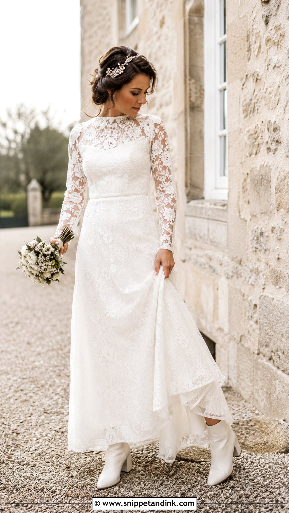 Long Sleeve Lace Elope Wedding Dress - Snippet and Ink - 20 Elope Wedding Dress Ideas