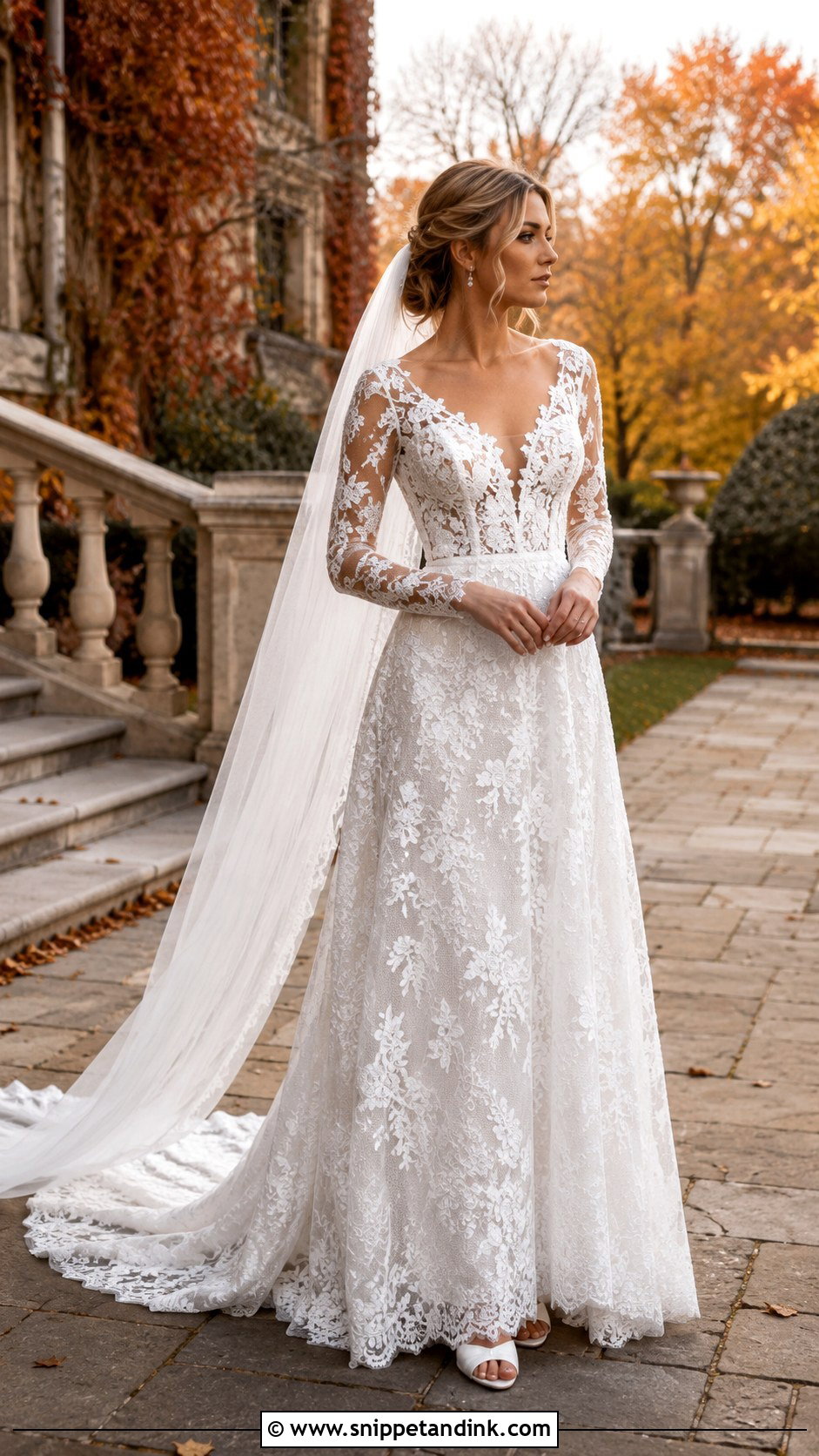 Long Sleeve Lace Fall Bridal Dress - Snippet and Ink - 20 Fall Bridal Dresses