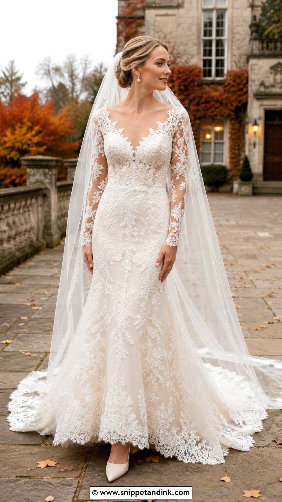 Long Sleeve Lace Fall Wedding Gown - Snippet and Ink - 20 Fall Wedding Gowns