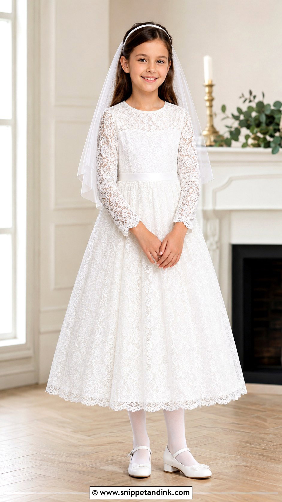 Long Sleeve Lace First Communion Dress - Snippet and Ink - 20 Designer First Communion Dresses