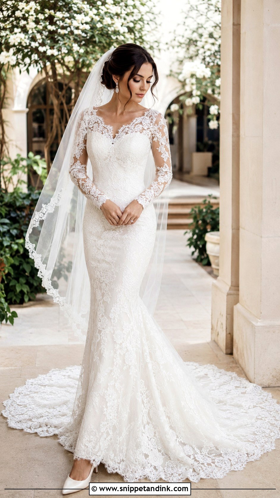 Long Sleeve Lace Fishtail Wedding Dress - Snippet and Ink - 20 Fishtail Wedding Dresses