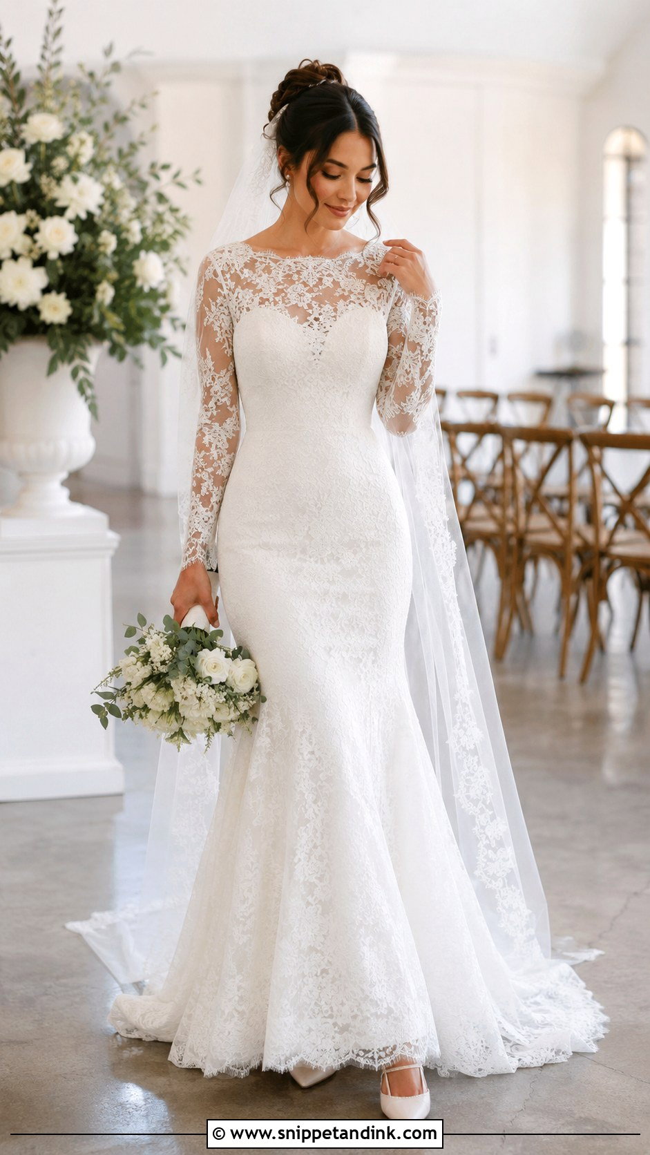 Long Sleeve Lace Fit And Flare Wedding Dress - Snippet and Ink - 20 Fit Wedding Dress Ideas
