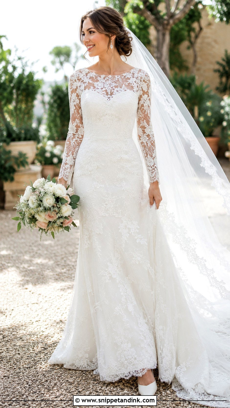 Long Sleeve Lace Fit And Flare Wedding Dress - Snippet and Ink - 20 Form Fitting Wedding Dresses
