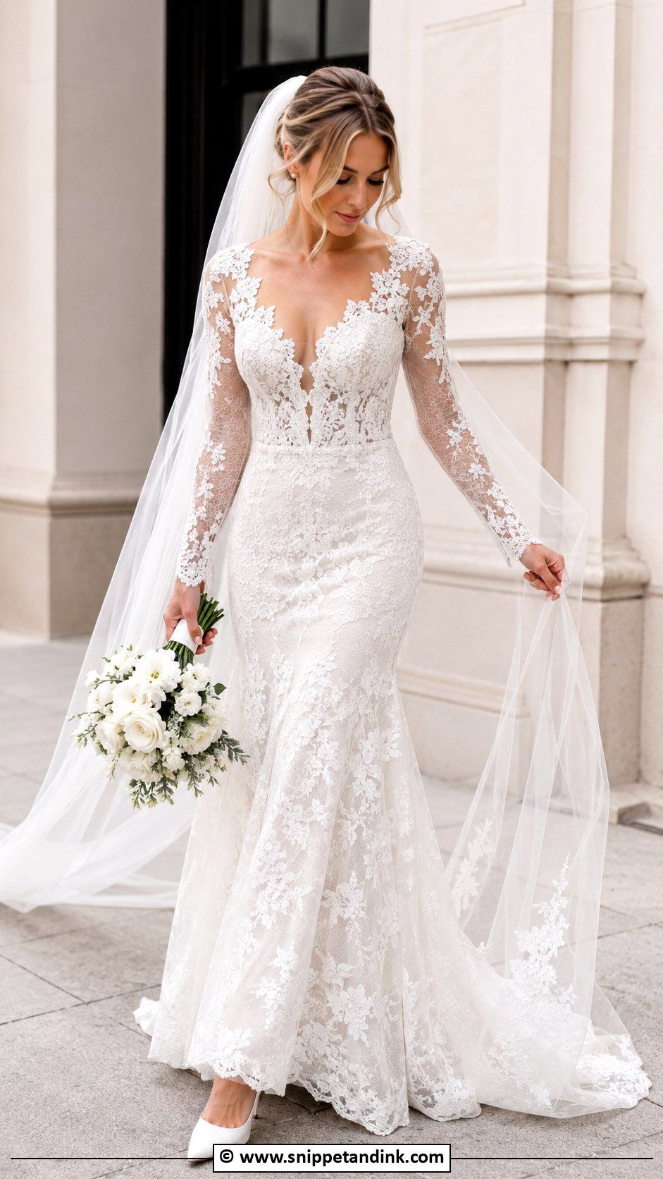 Long Sleeve Lace Fit And Flare Wedding Dress - Snippet and Ink - 30 Long Sleeve Lace Wedding Dress Ideas