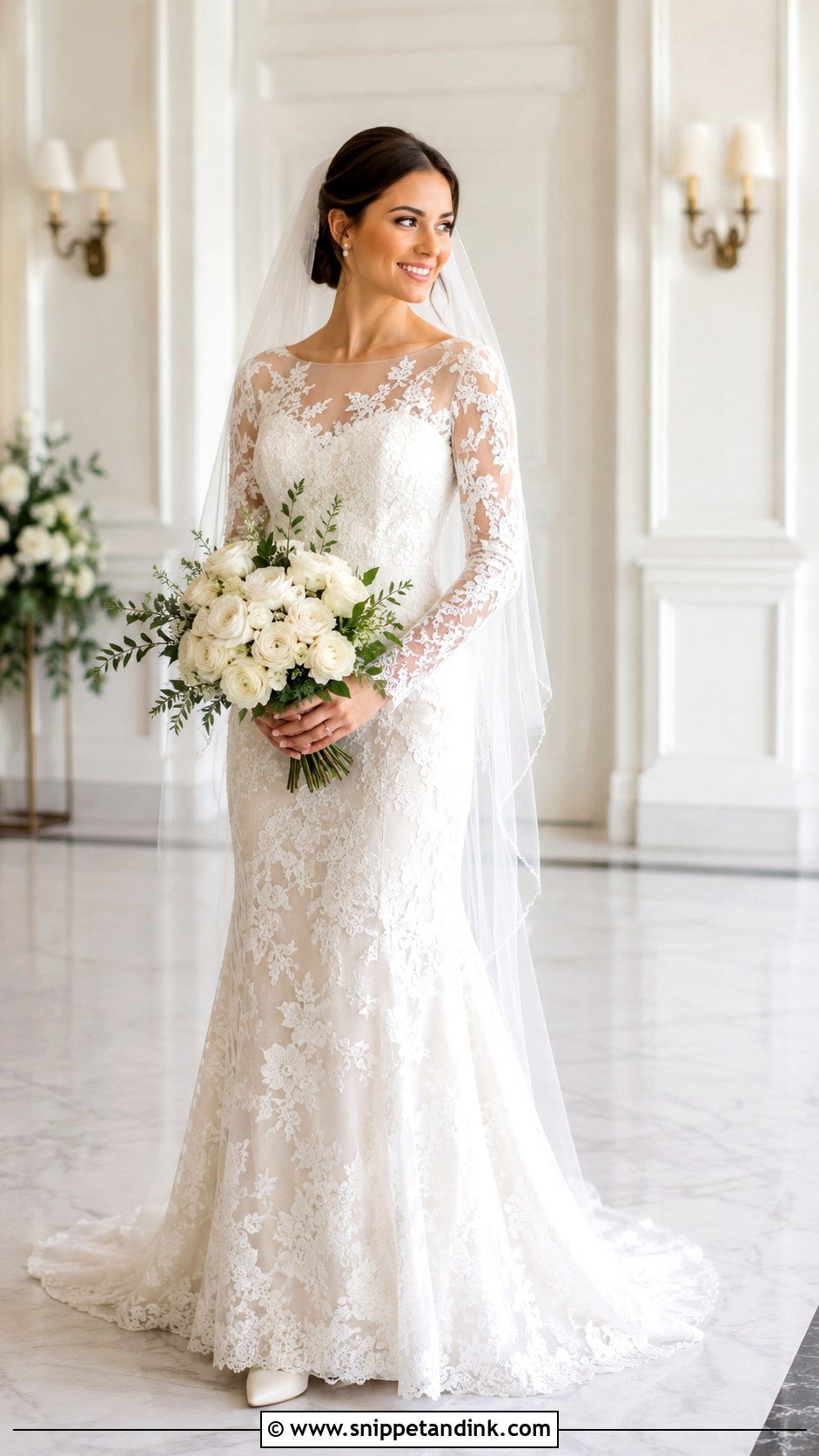 Long Sleeve Lace Fit and Flare Wedding Dress - Snippet and Ink - 20 Lace Fit and Flare Wedding Dress Ideas
