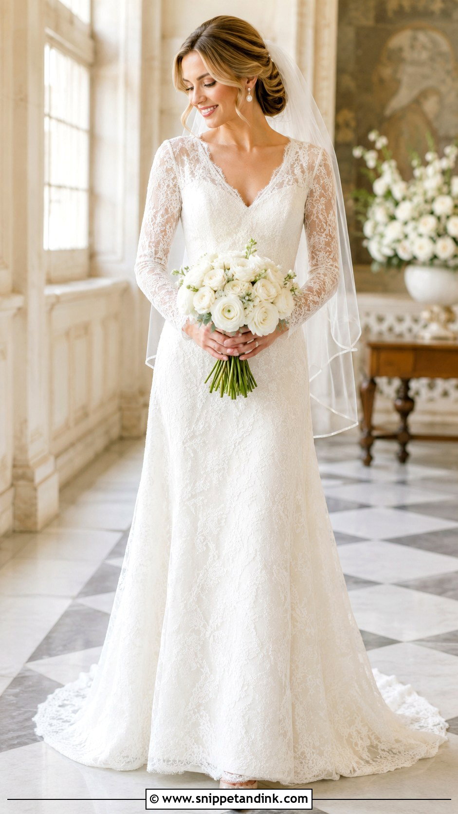 Long Sleeve Lace Floor Length Wedding Dress - Snippet and Ink - 20 Floor Length Wedding Dress Ideas