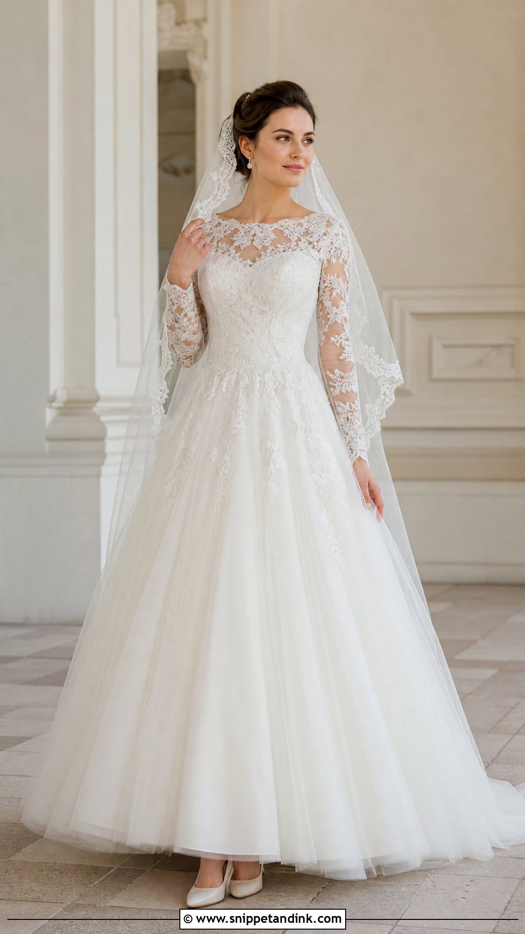 Long Sleeve Lace Full Skirt Wedding Dress - Snippet and Ink - 20 Full Skirt Wedding Dress Ideas
