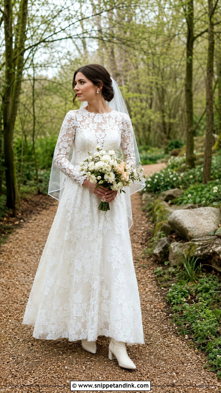 Long Sleeve Lace Garden Party Wedding Dress With Bridal Boots - Snippet and Ink - 20 Garden Party Wedding Dress the Bride Ideas