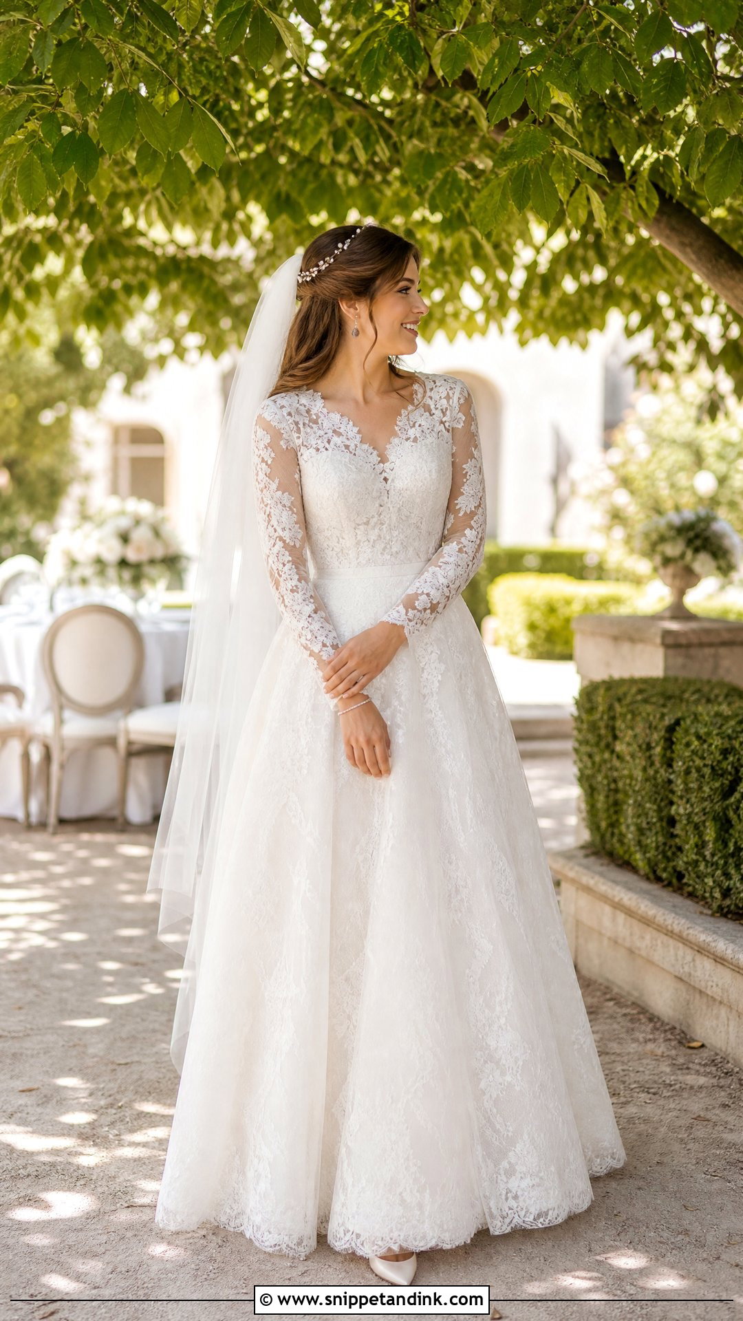 Long Sleeve Lace Garden Wedding Gown - Snippet and Ink - 25 Garden Wedding Gown Ideas