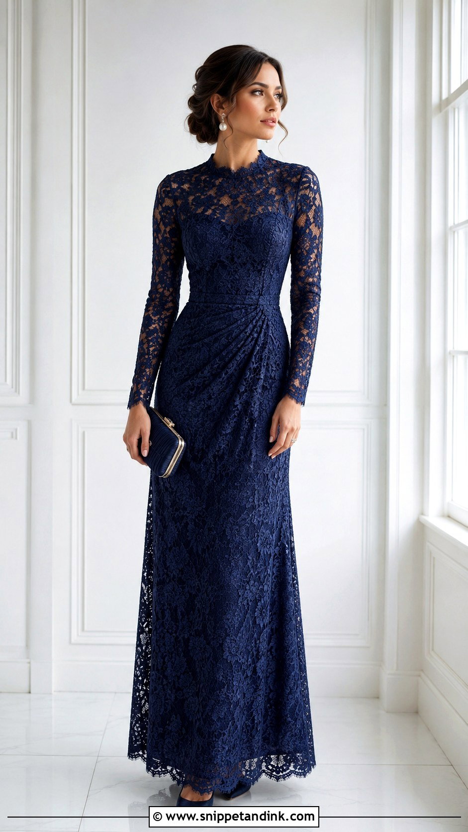 Long Sleeve Lace Gown - Snippet and Ink - 25 Latest Lace Gown Styles
